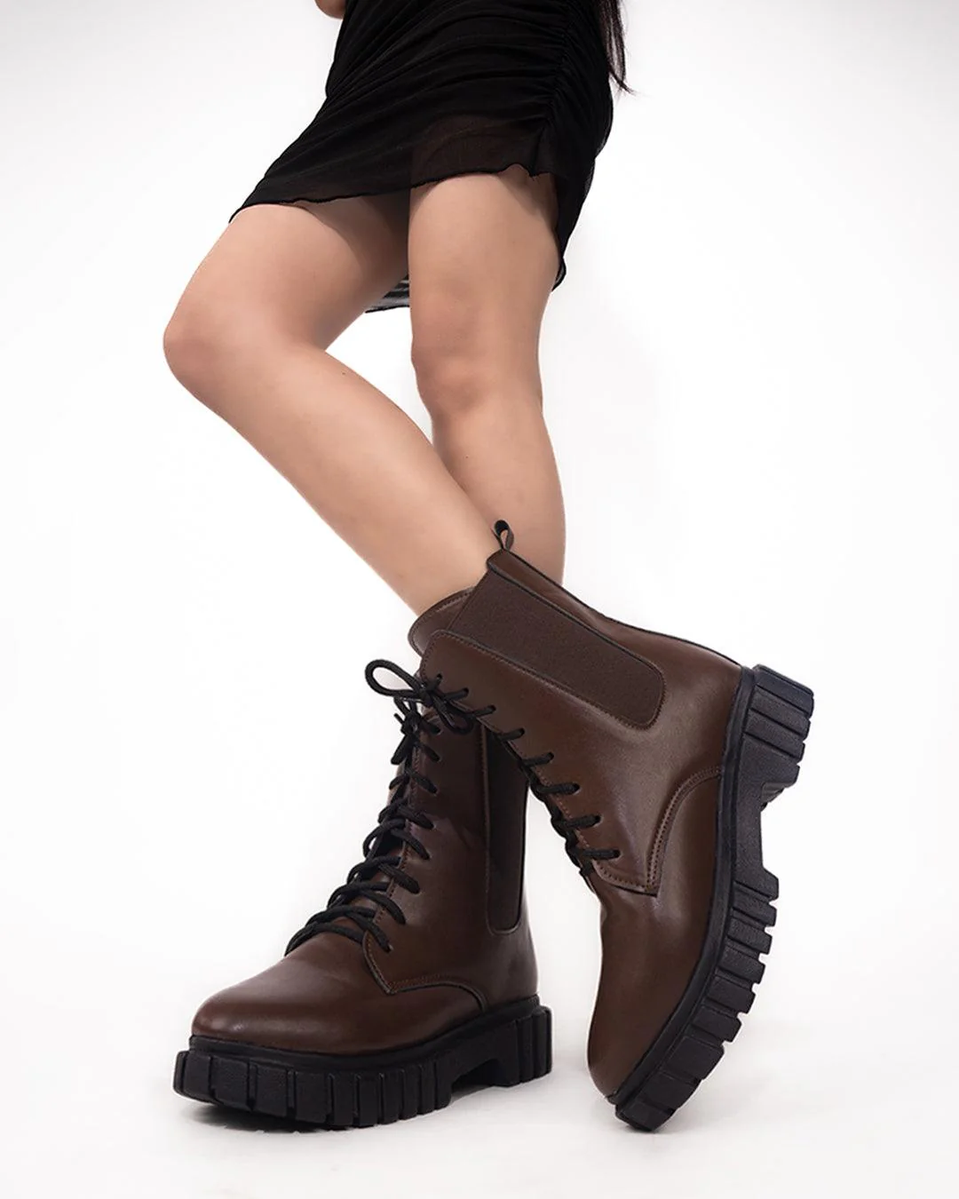 Mid Calf Lace Up Motorcycle Combat Shoes - Image 5