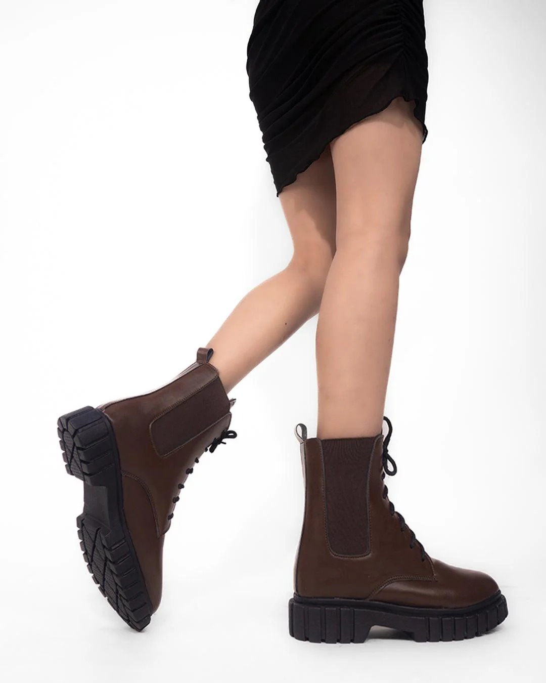 Mid Calf Lace Up Motorcycle Combat Shoes - Image 6