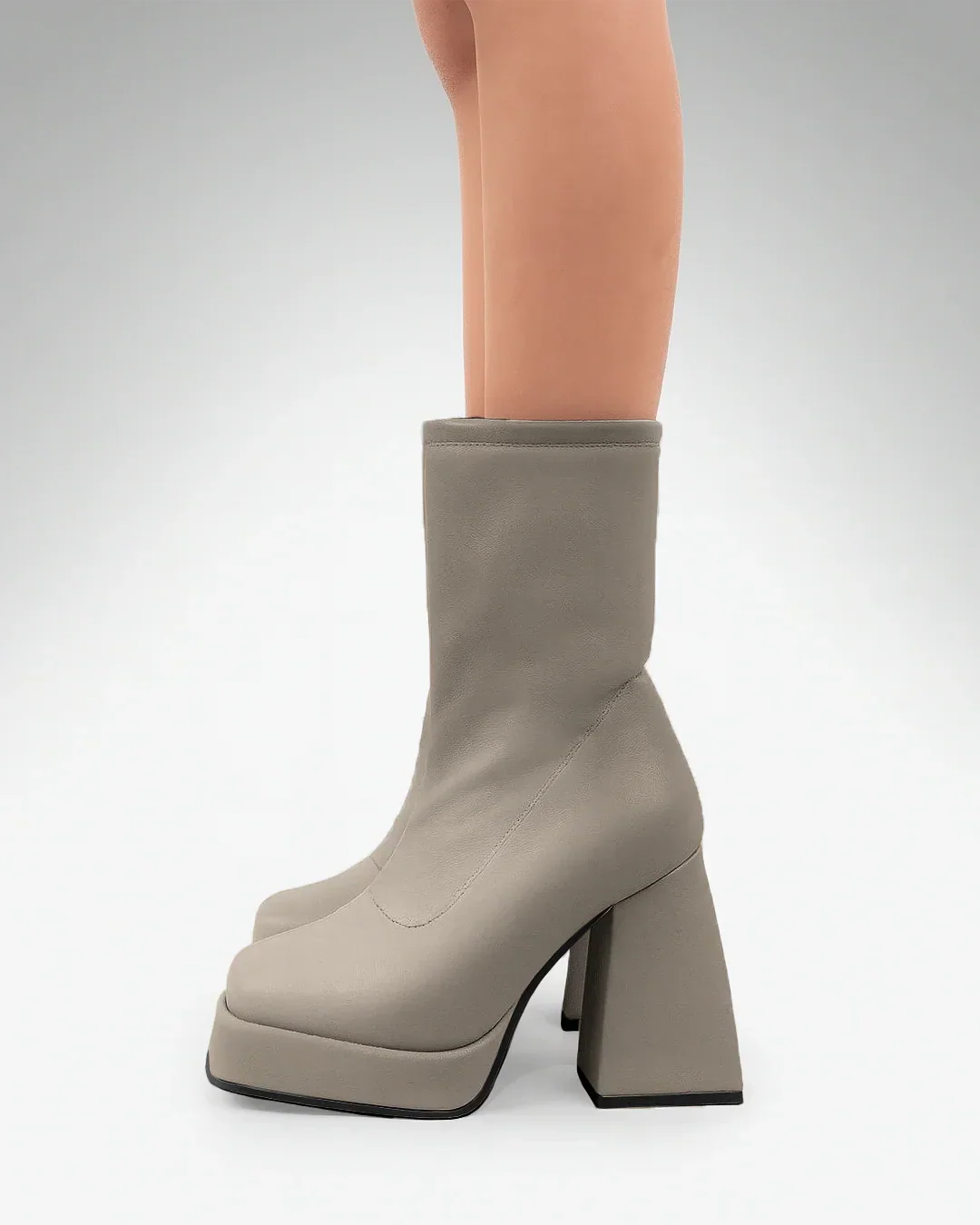 Mid Calf Slip-on Platform Ankle Cream Boots - Image 2