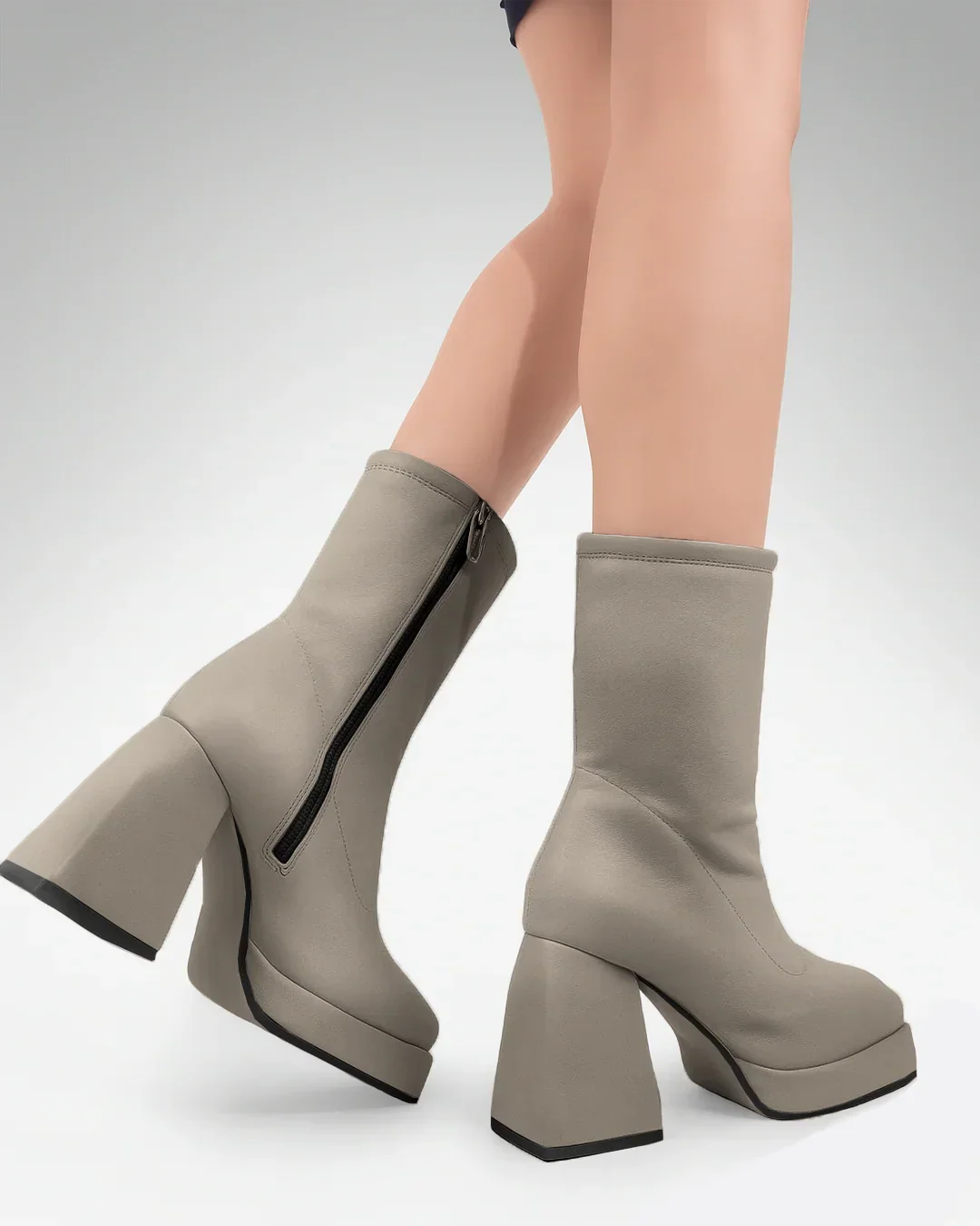 Mid Calf Slip-on Platform Ankle Cream Boots - Image 3