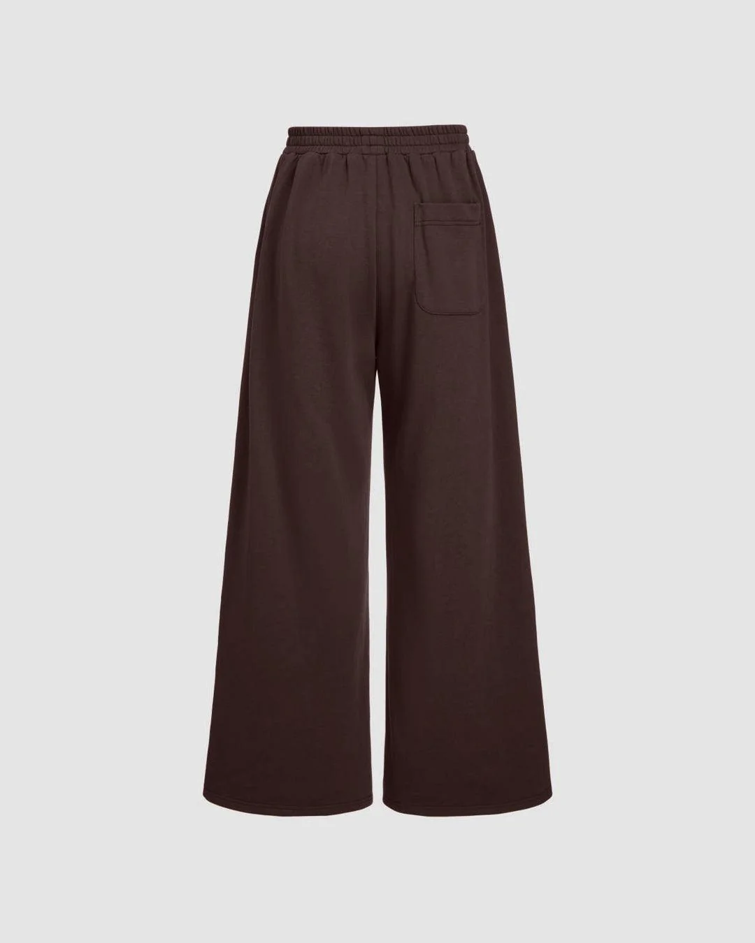 Mid Rise Elastic Waist Wide Leg Trousers In Chocolate Brown - Image 2