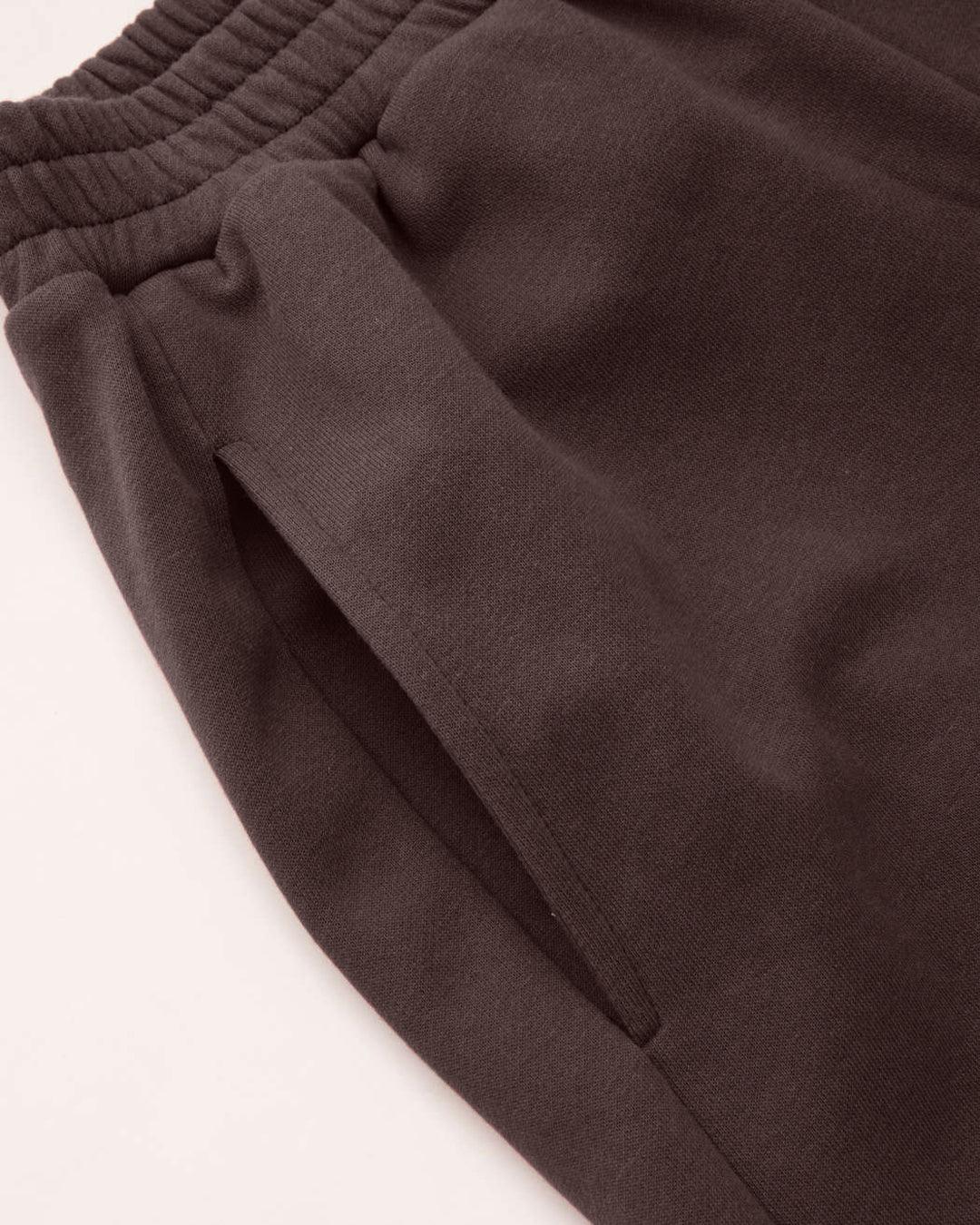 Mid Rise Elastic Waist Wide Leg Trousers In Chocolate Brown - Image 3