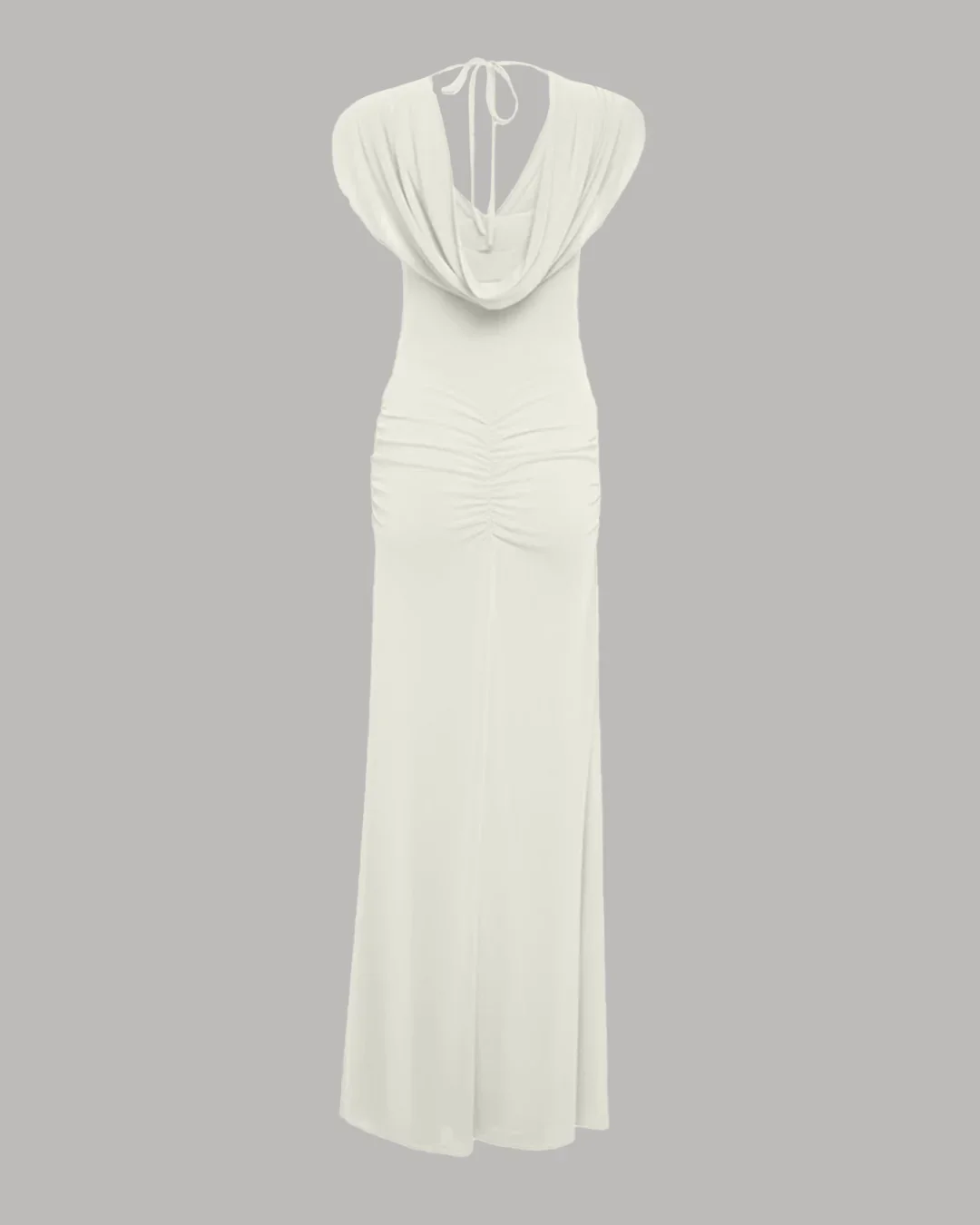 Milky White Draped Cowl Neck Ruched Waist Maxi Dress - Image 2