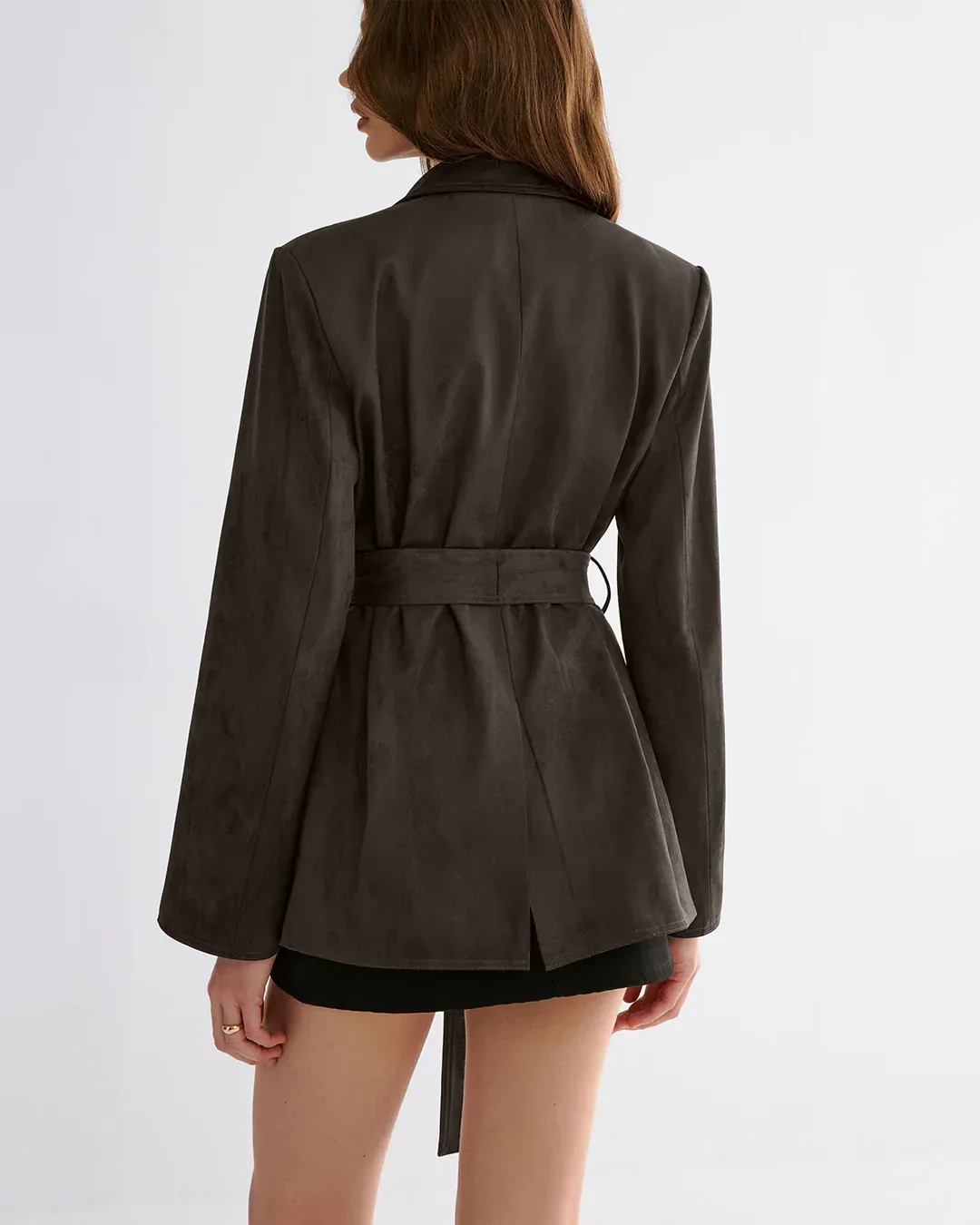 Minimal Belted Blazer in Brown - Image 4