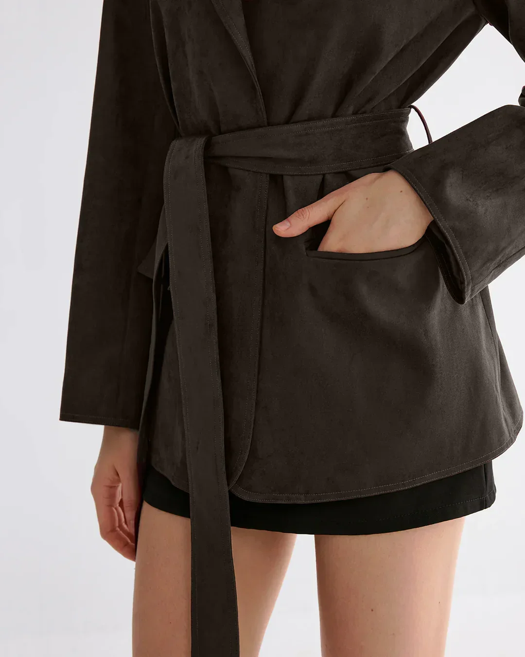 Minimal Belted Blazer in Brown - Image 5
