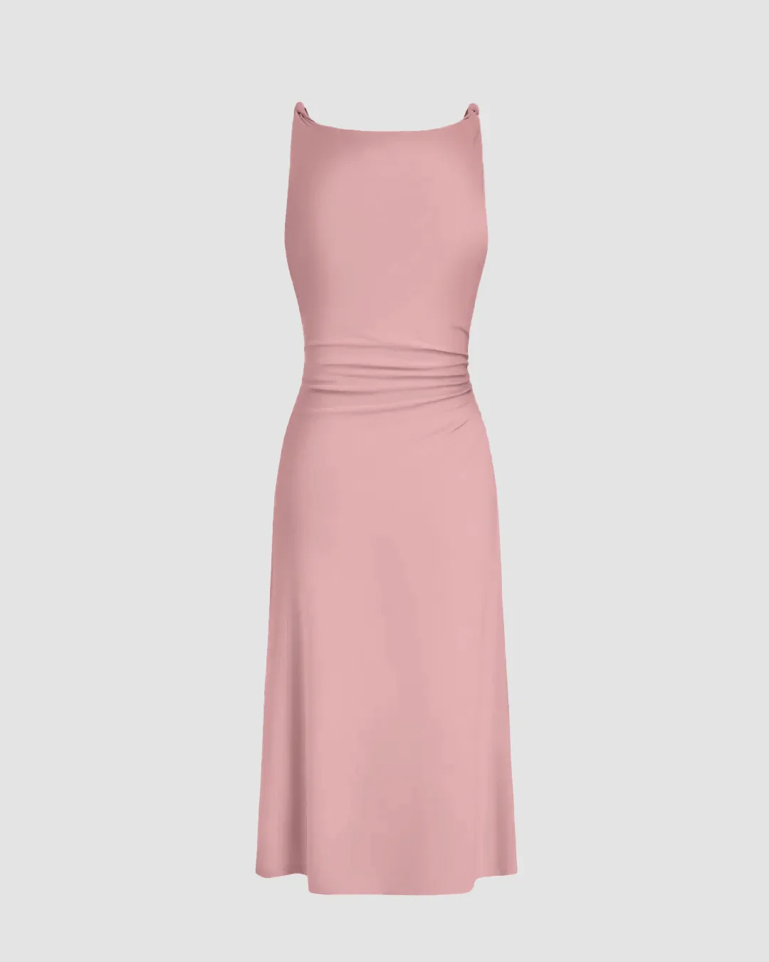 Minimal Cowl Neck Bodycon Dress in Dusty Pink - Image 2