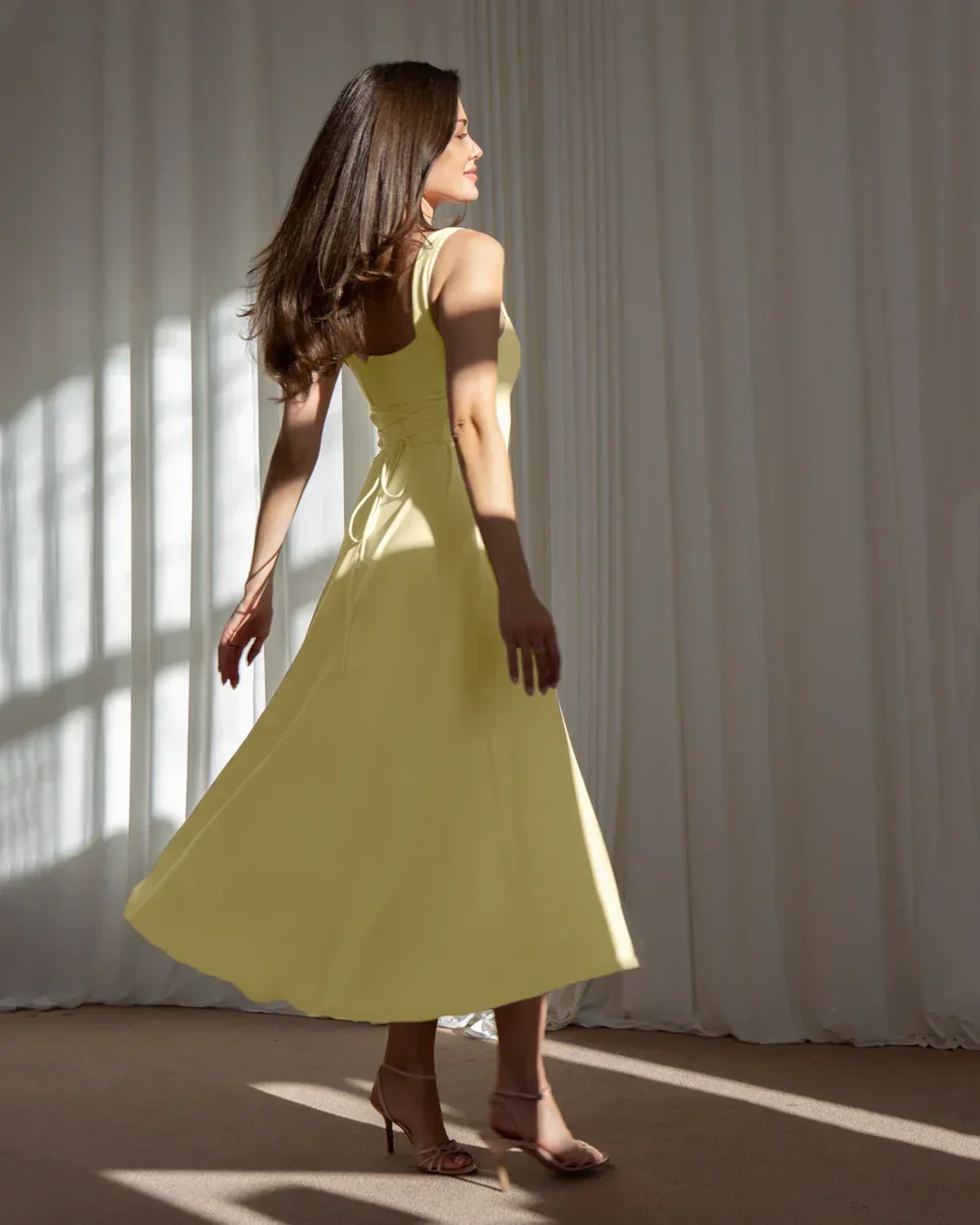 Minimal Fit and Flare Vanilla Midi Dress - Image 3