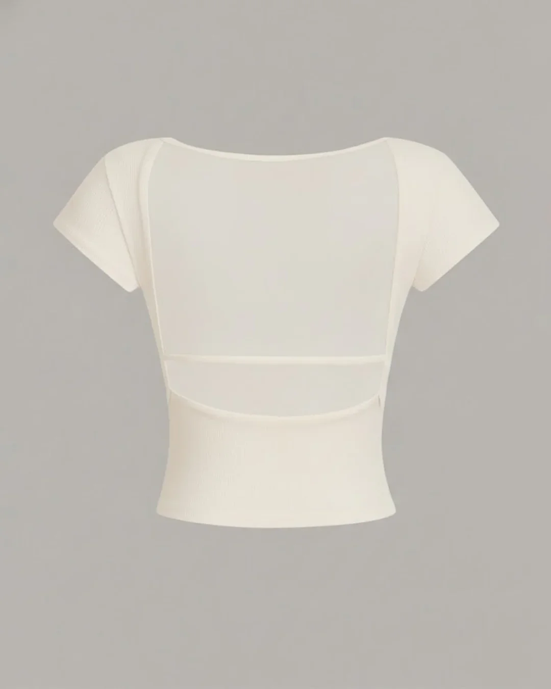 Minimalist Backless Short Sleeve Crop Top in Milky White - Image 2