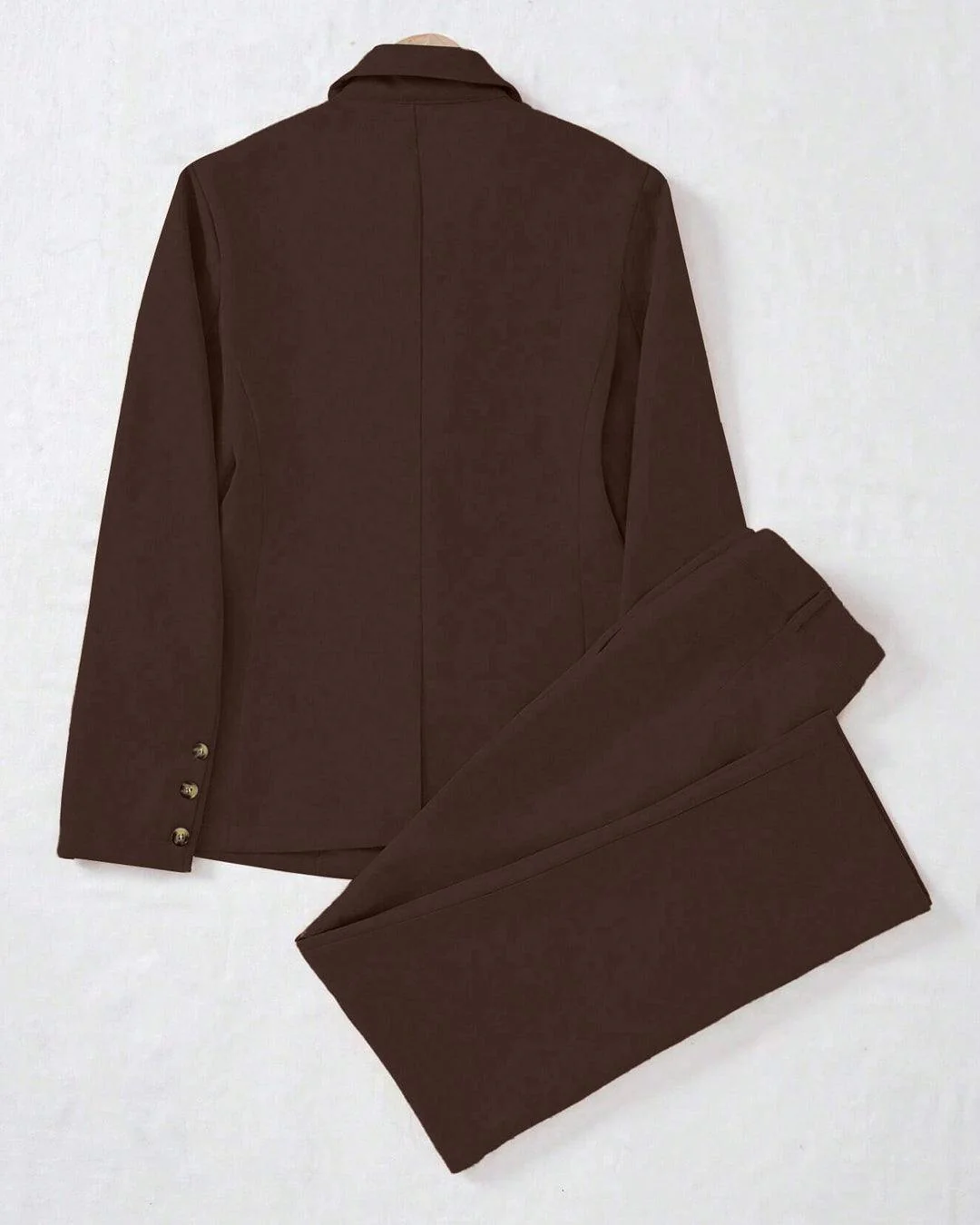 Minimalist Solid Color Notched Collar Single Button Business Suit Jacket & Pant Set In Coco Brown - Image 3