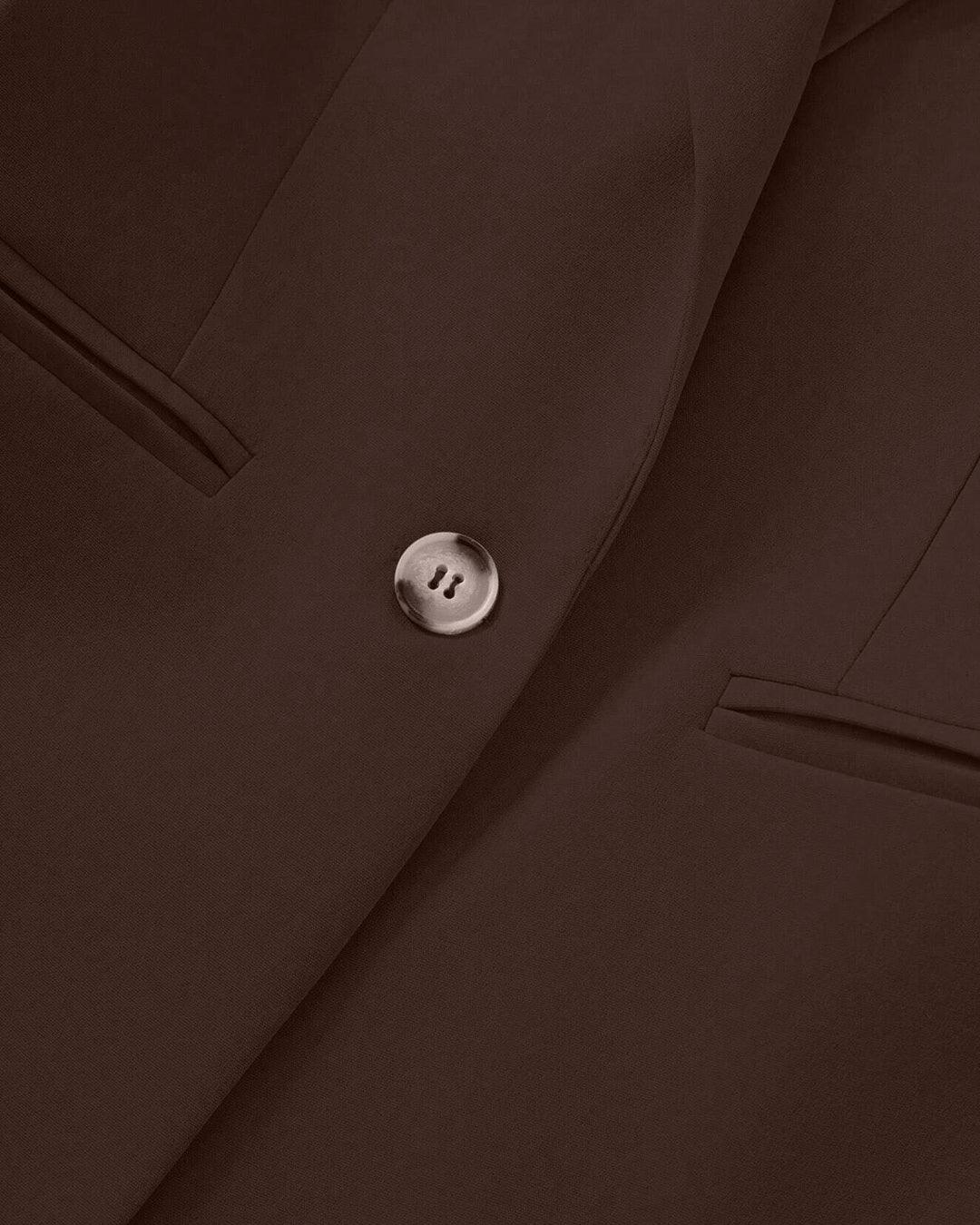 Minimalist Solid Color Notched Collar Single Button Business Suit Jacket & Pant Set In Coco Brown - Image 4