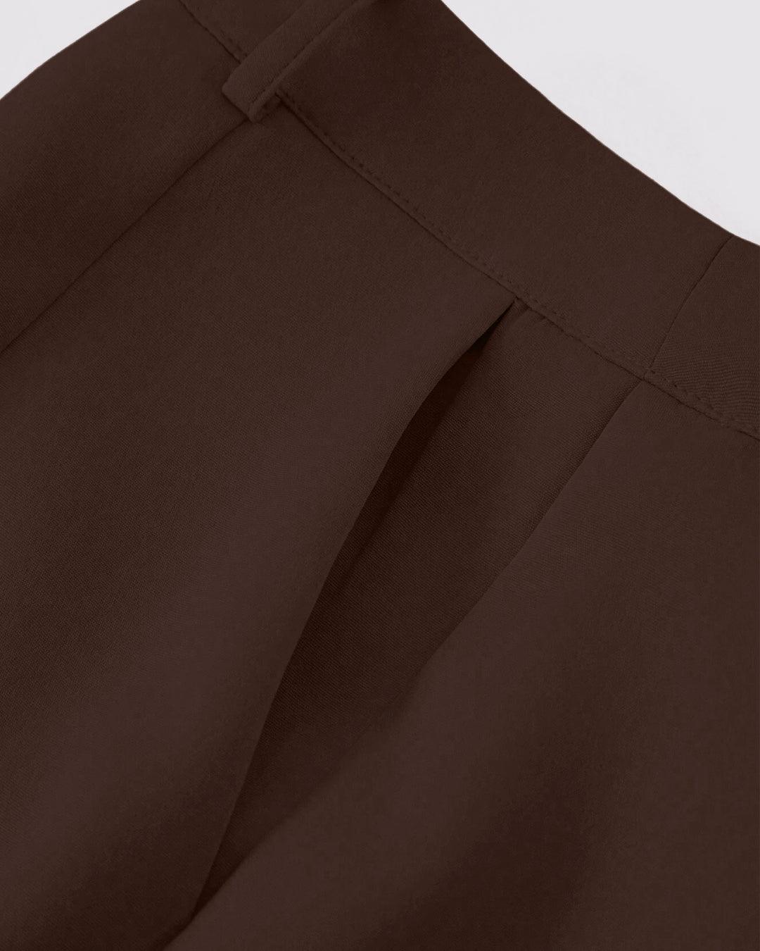 Minimalist Solid Color Notched Collar Single Button Business Suit Jacket & Pant Set In Coco Brown - Image 5