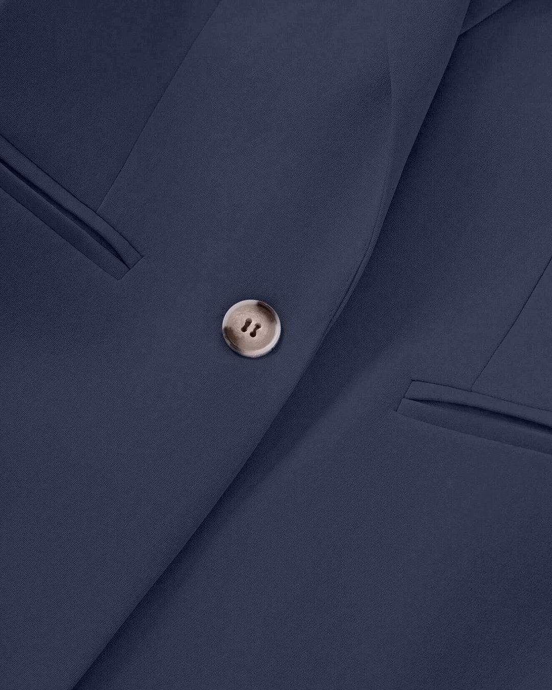 Minimalist Solid Color Notched Collar Single Button Business Suit Jacket & Pant Set In Navy Blue - Image 4