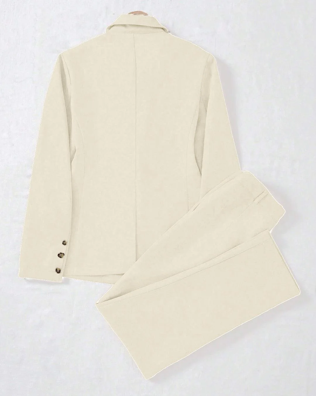 Minimalist Solid Color Notched Collar Single Button Business Suit Jacket & Pant Set In Off-White - Image 3