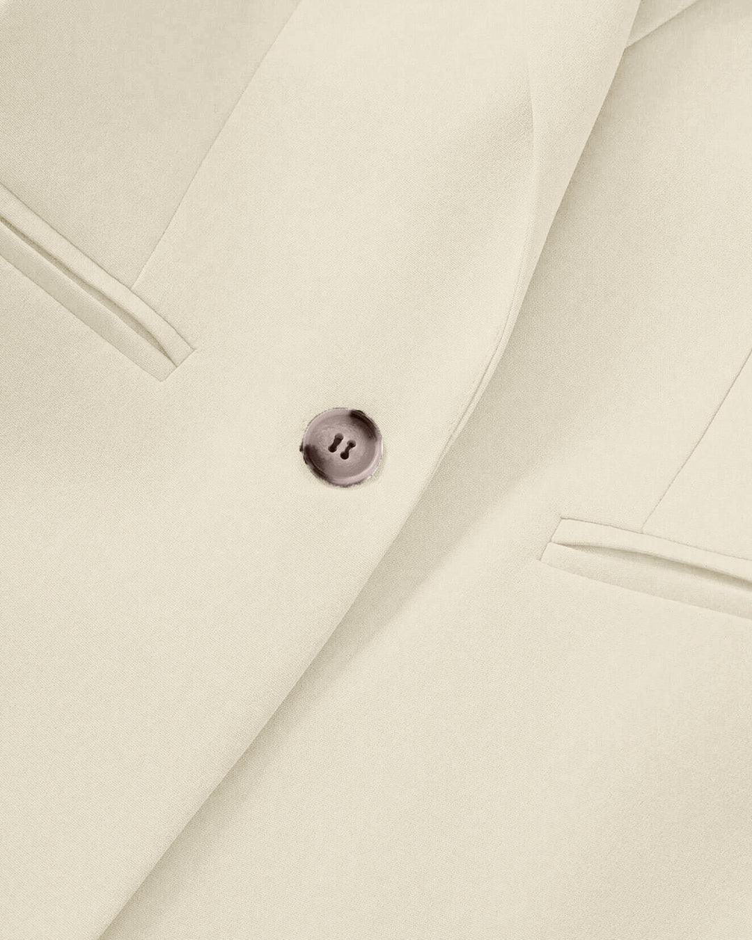 Minimalist Solid Color Notched Collar Single Button Business Suit Jacket & Pant Set In Off-White - Image 4