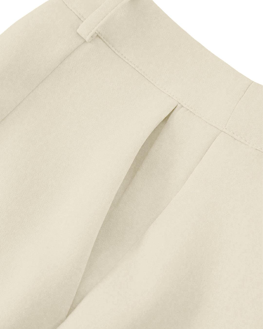 Minimalist Solid Color Notched Collar Single Button Business Suit Jacket & Pant Set In Off-White - Image 5
