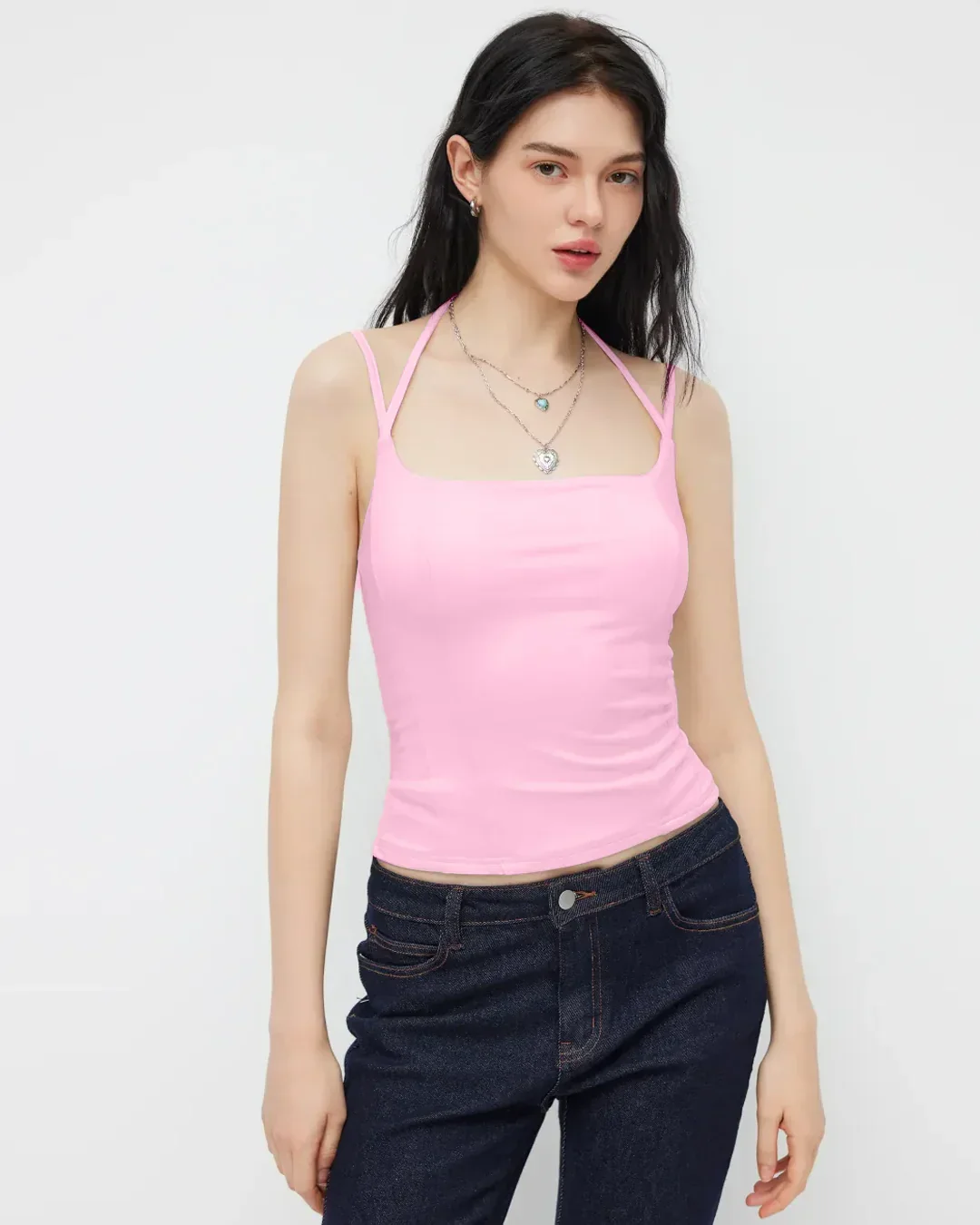 Minimalist Square Neck Cami Top in Prism Pink - Image 3