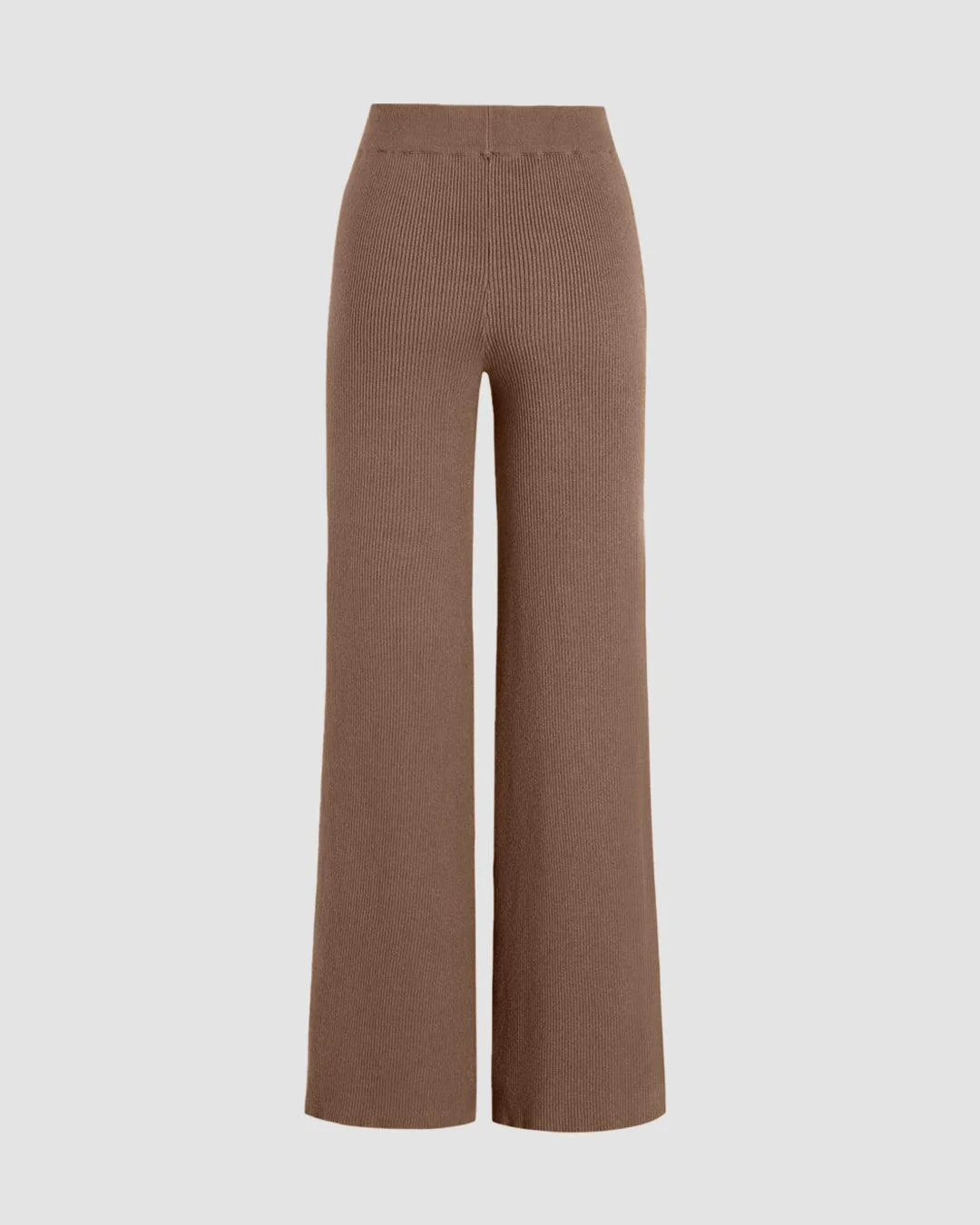 Mocha Ribbed Wide Leg Trousers - Image 2