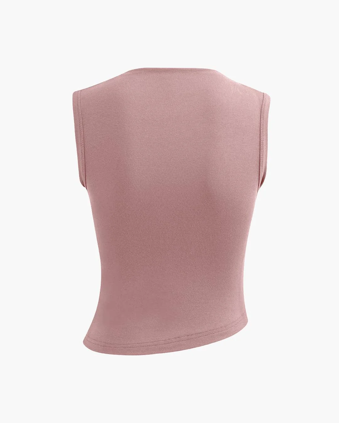 Mock Neck Asymmetric Ruched Tank Top In Dusty Pink - Image 2