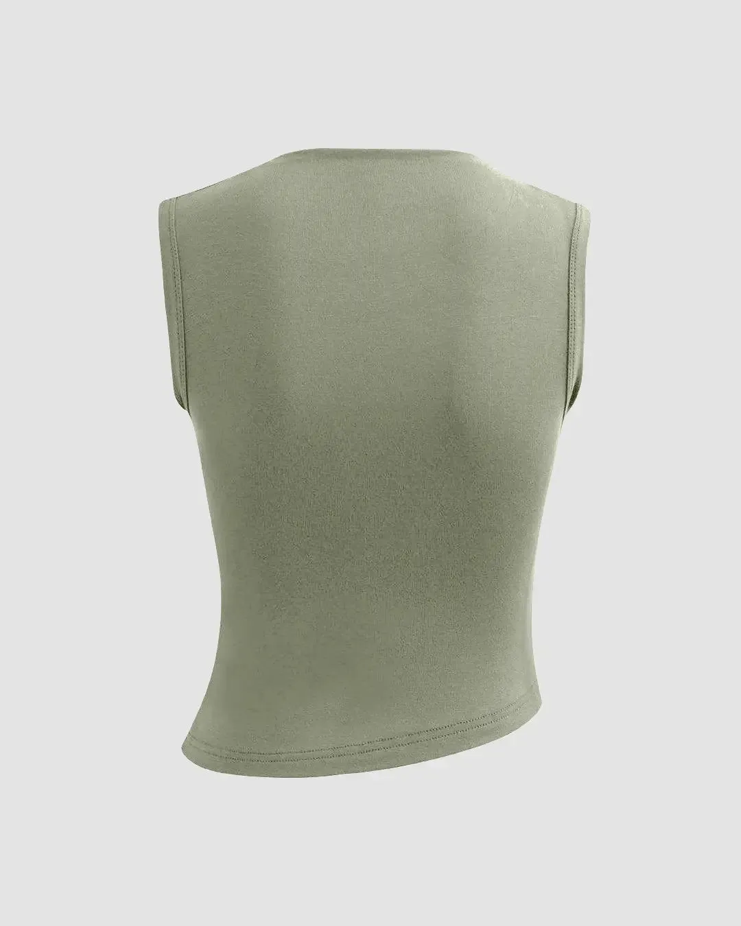 Mock Neck Asymmetric Ruched Tank Top In Herbal Green - Image 2