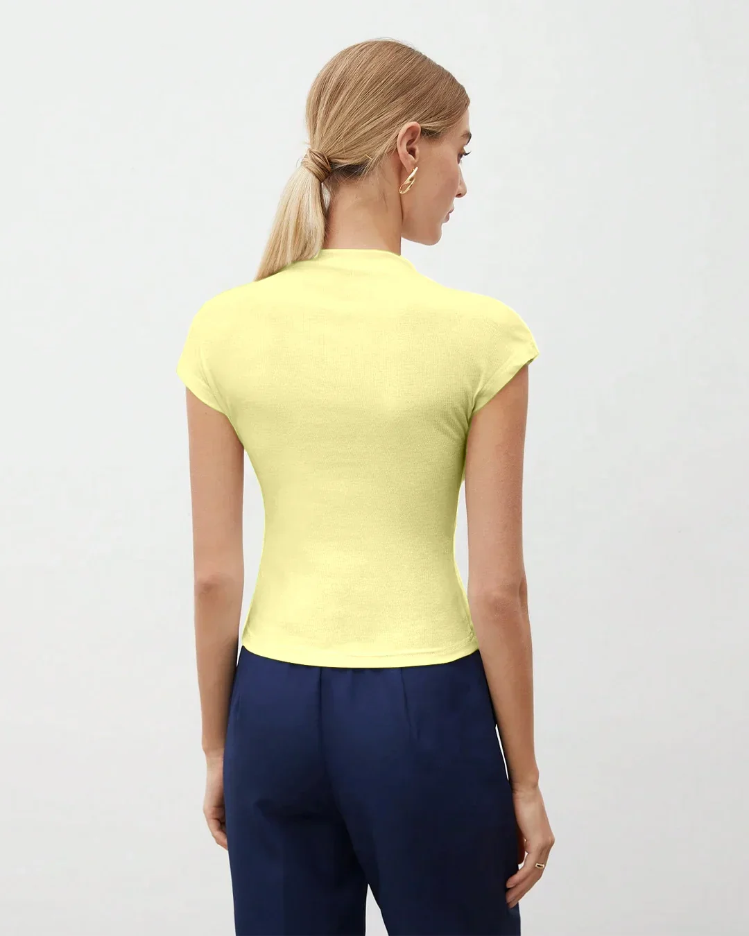 Mock Neck Cap Sleeve Fitted Top in Vanilla - Image 3
