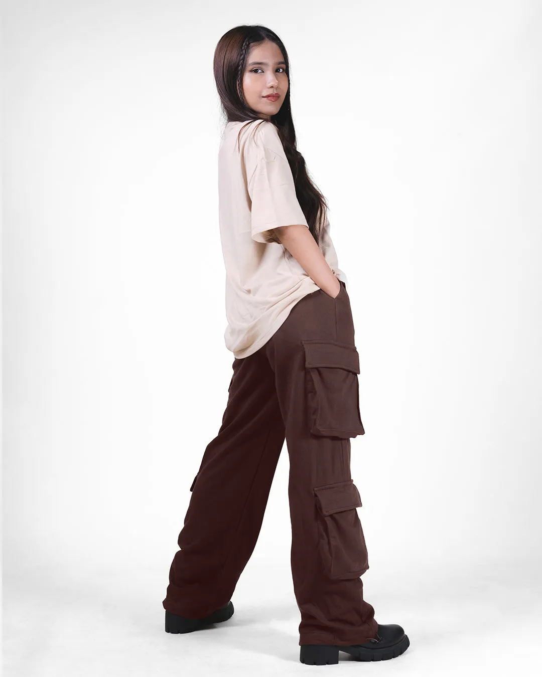 Multipockets Style Drawstring Cargo In Chocolate Brown - Image 2