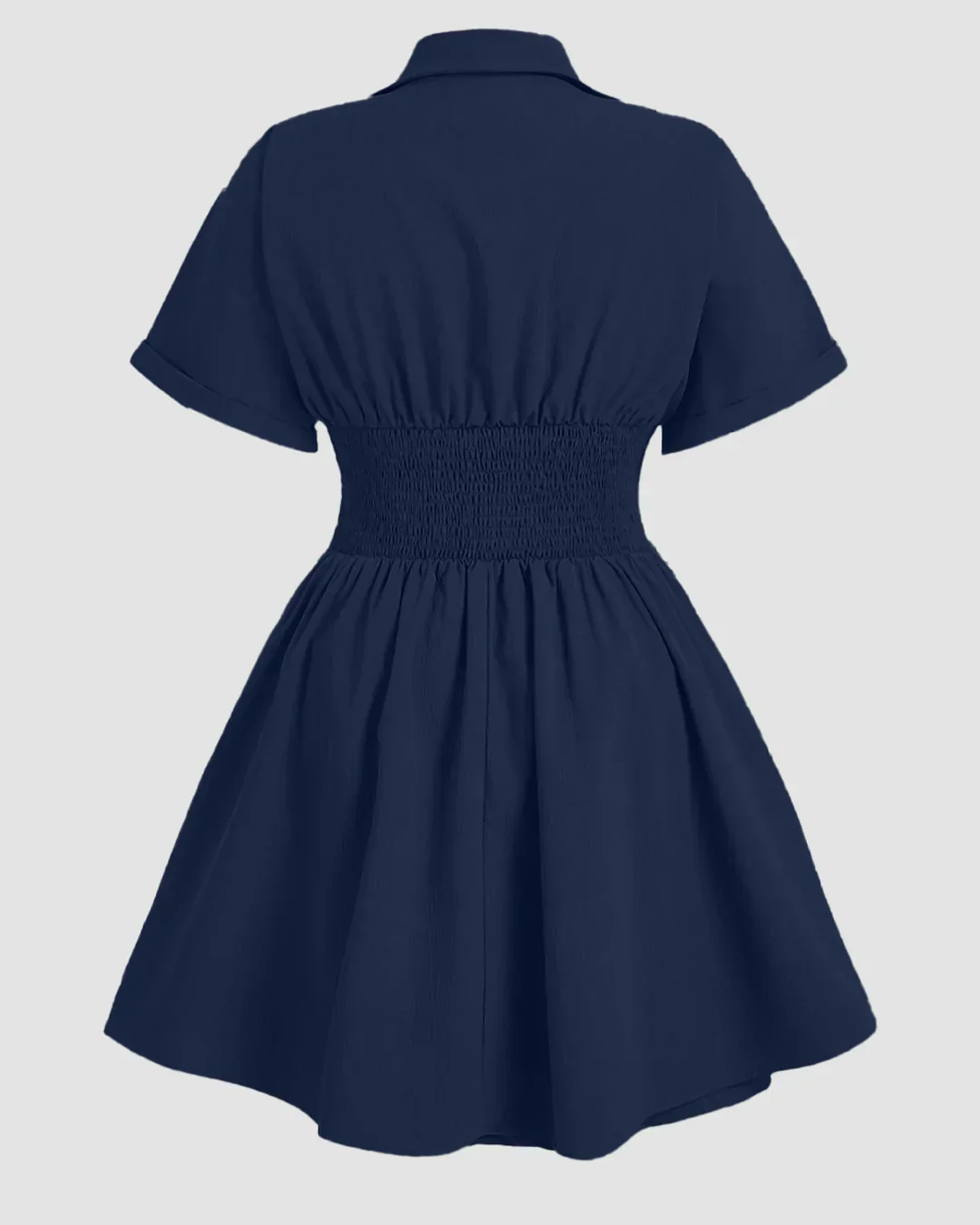 Navy Blue Collared Button-Down Pleated A-Line Mini Dress Curve & Plus - Image 2