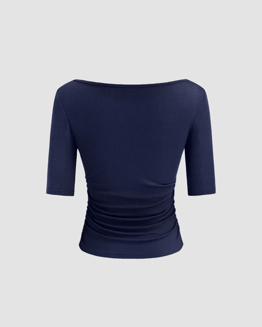 Navy Blue Fitted Knit Half Sleeve Top - Image 3