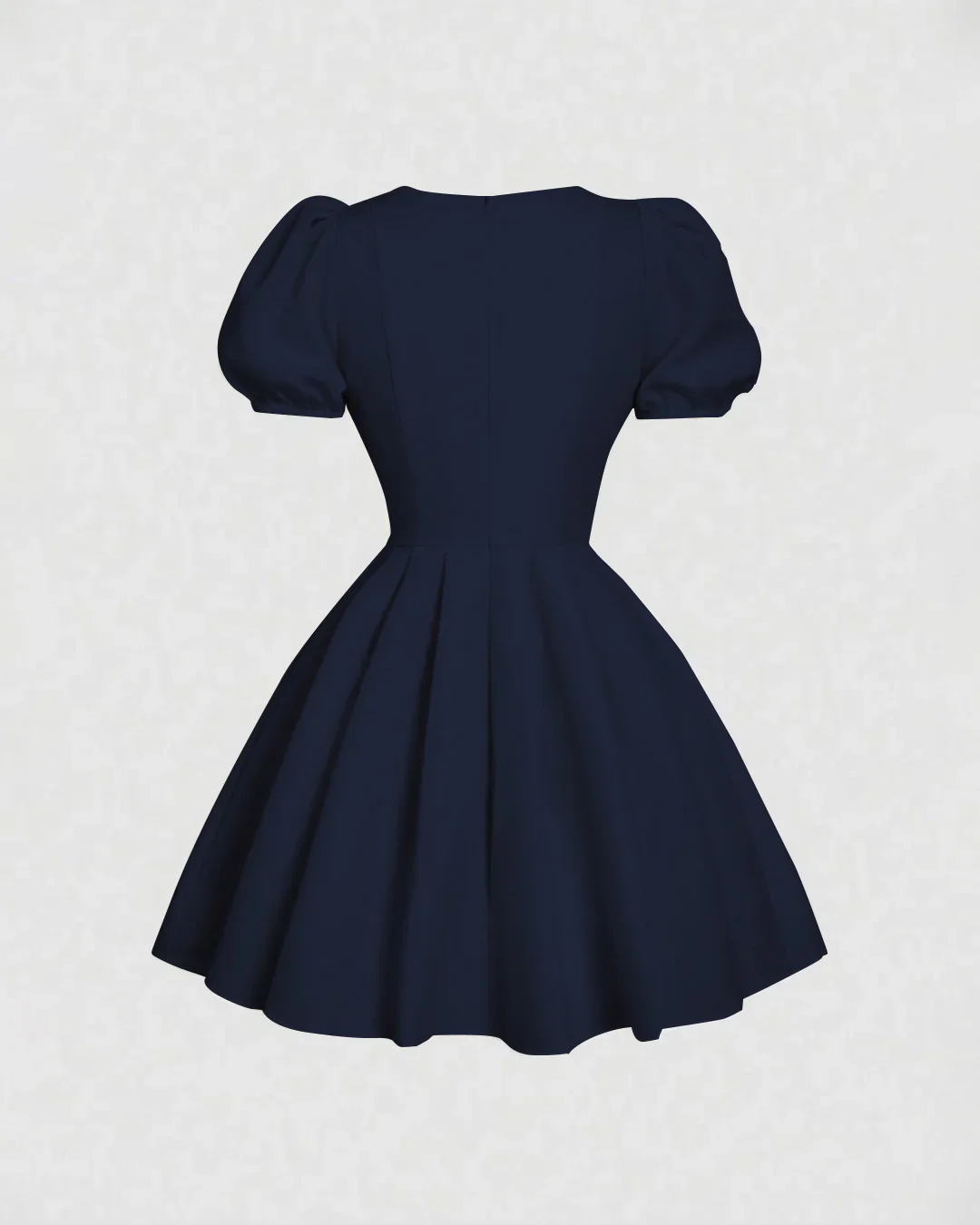 Navy Blue Puff Sleeve V-Neck Bow Boho Fit & Flare Mini Dress - Image 3
