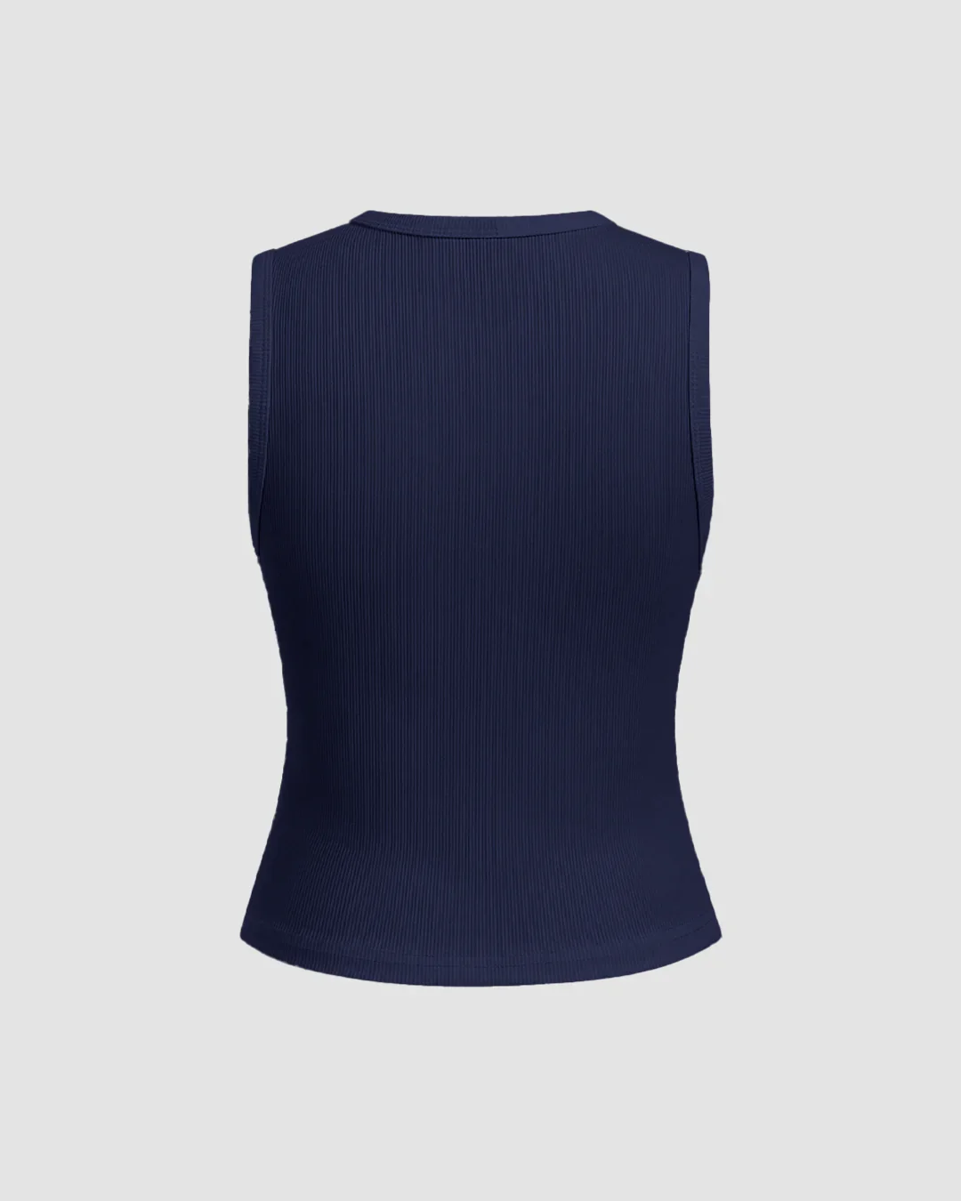 Navy Blue Ribbed Button-Down Sleeveless Top - Image 2