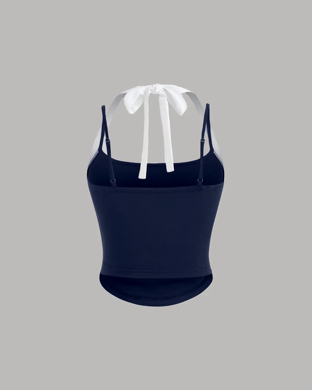 Navy Blue Ruched Halter Neck Knotted Cami Top - Image 2