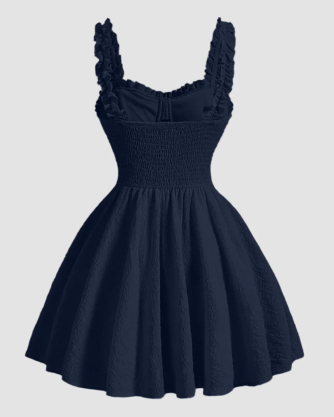 Navy Blue Ruffle Sleeve A-Line Sweetheart Neck Mini Dress - Image 2