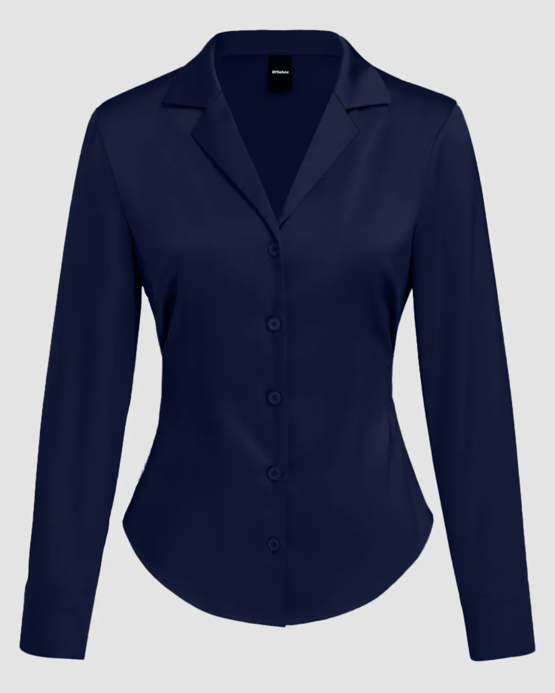 Navy Blue Satin Collared Full Sleeve Shirt - Image 2