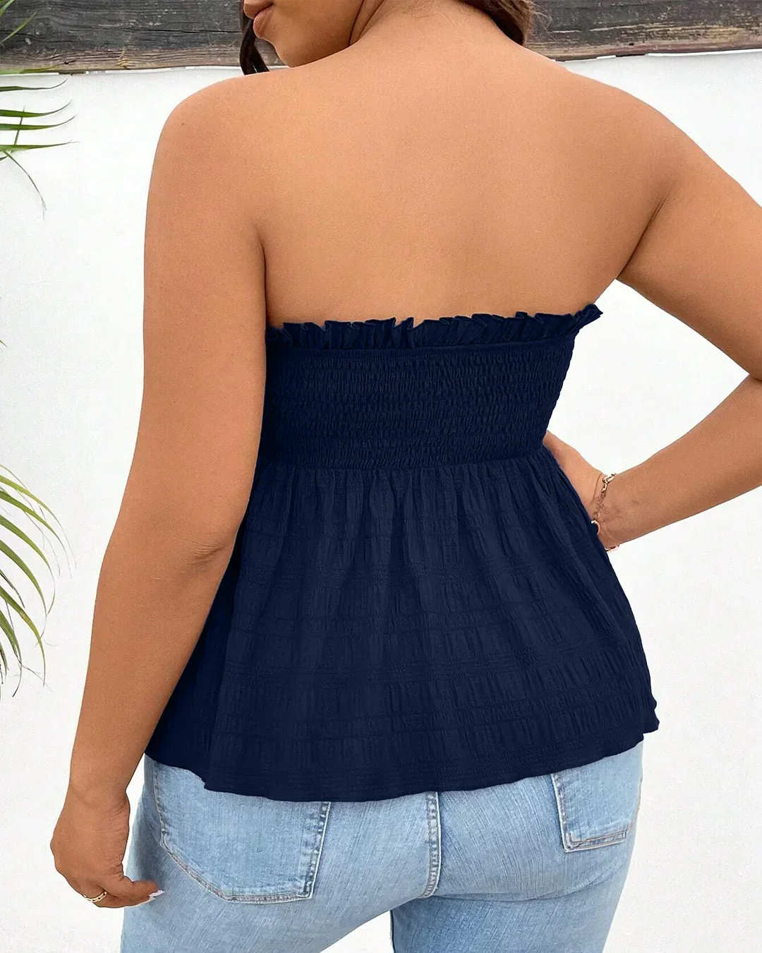 Navy Blue Smocked Peplum Tube Top Curve & Plus - Image 3