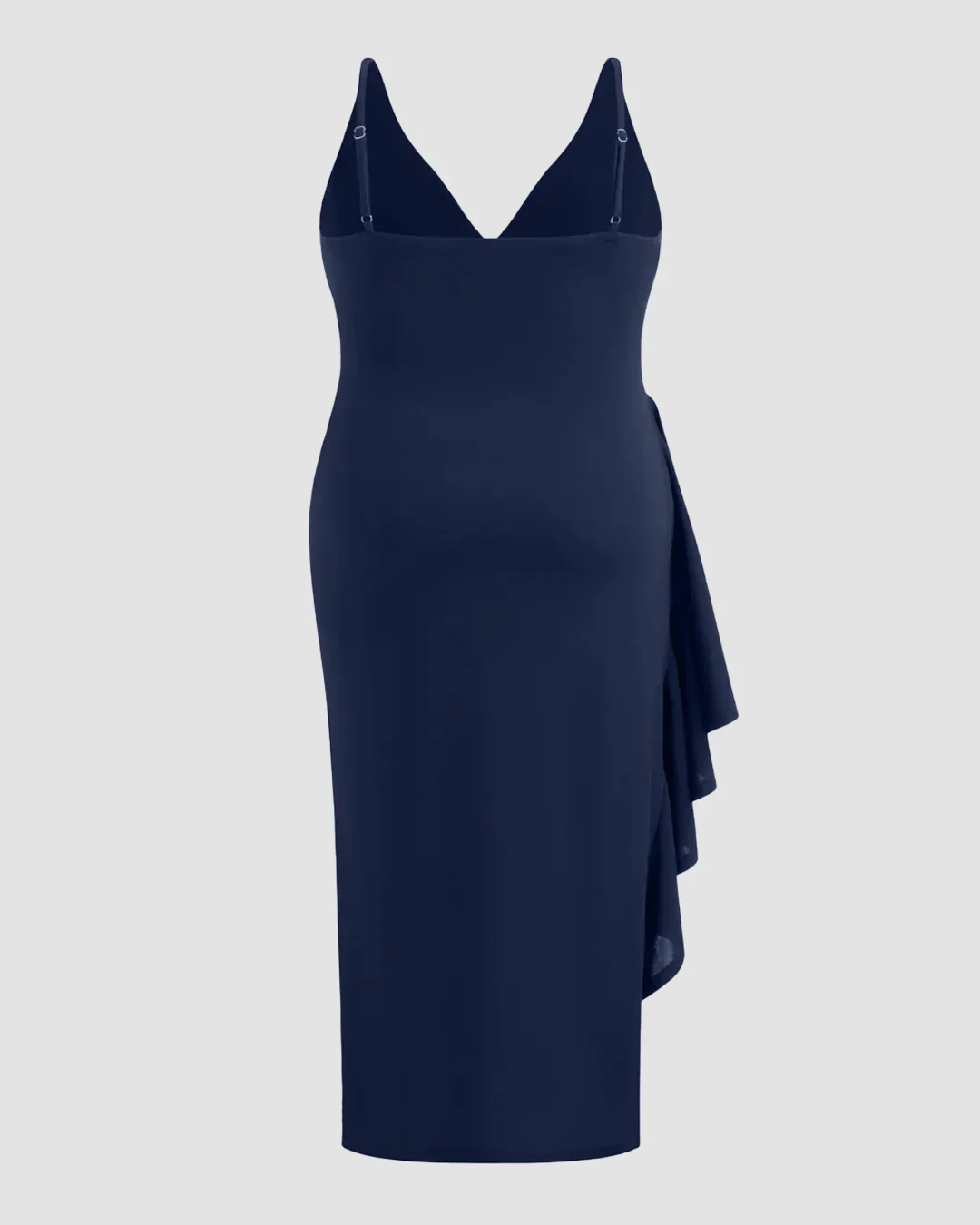 Navy Blue V Neck Ruched Slit Bodycon Maxi Dress Curve & Plus - Image 2