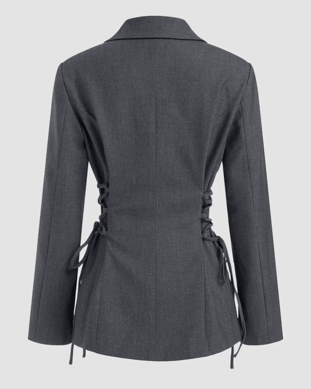 Notch Collar Size Tie Button Oversized Blazer in Dark Grey - Image 2