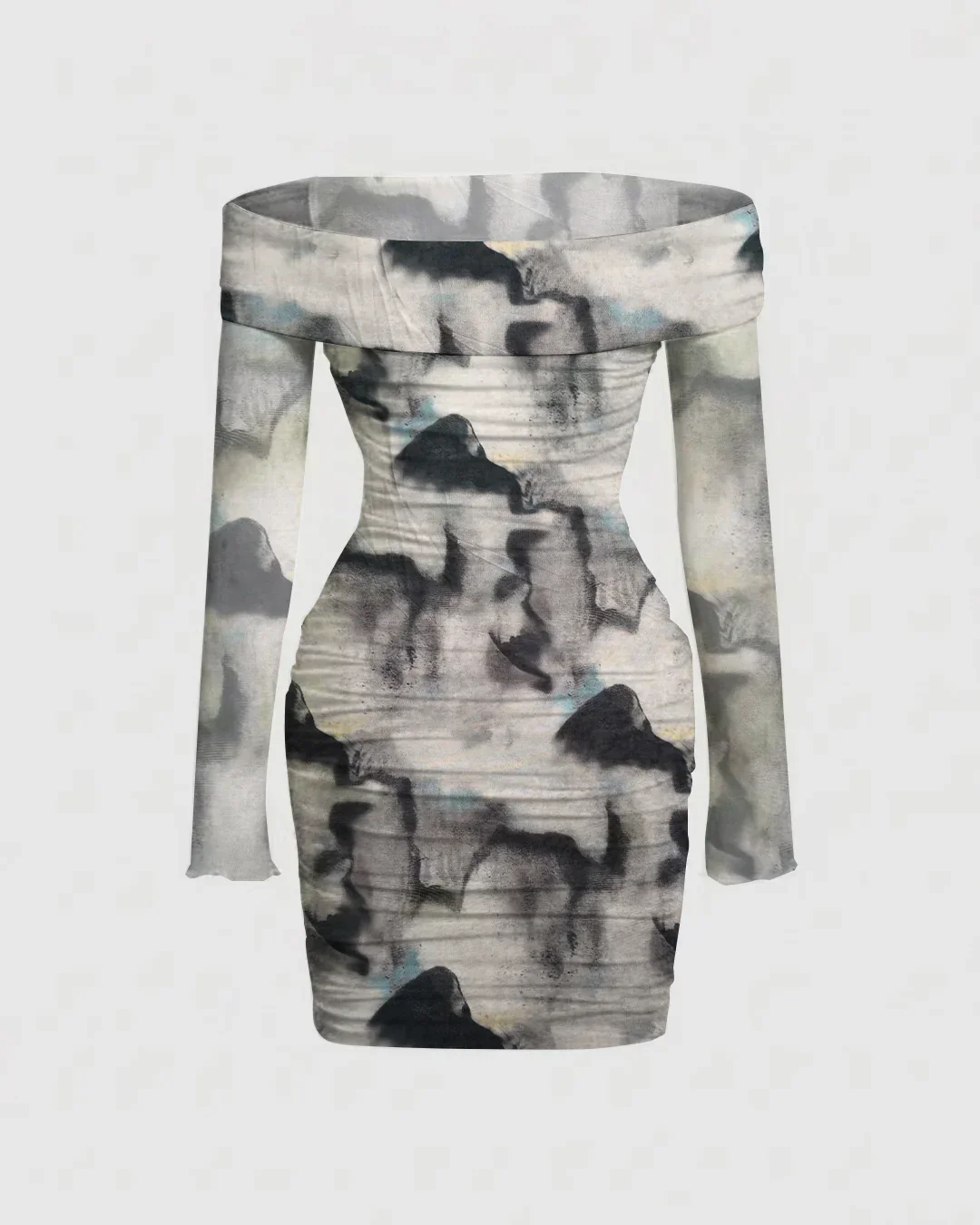 Off-Shoulder Abstract Print Bodycon Mini Dress - Image 3