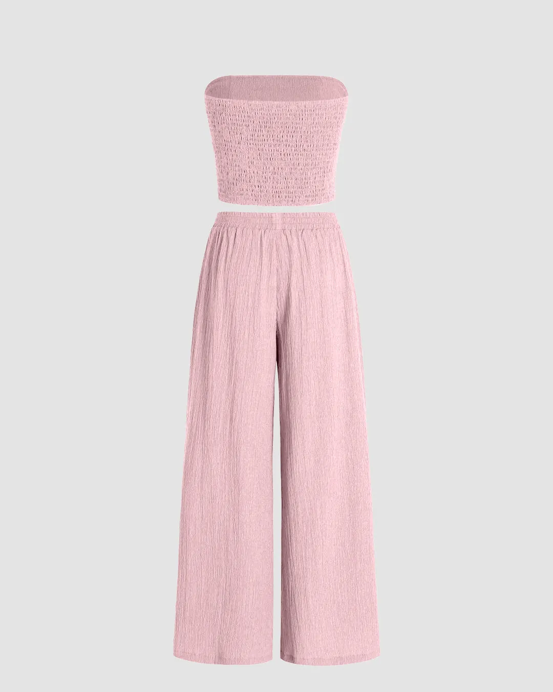 Off Shoulder Crop Top And Wide Leg Pant In Baby Pink - Image 3