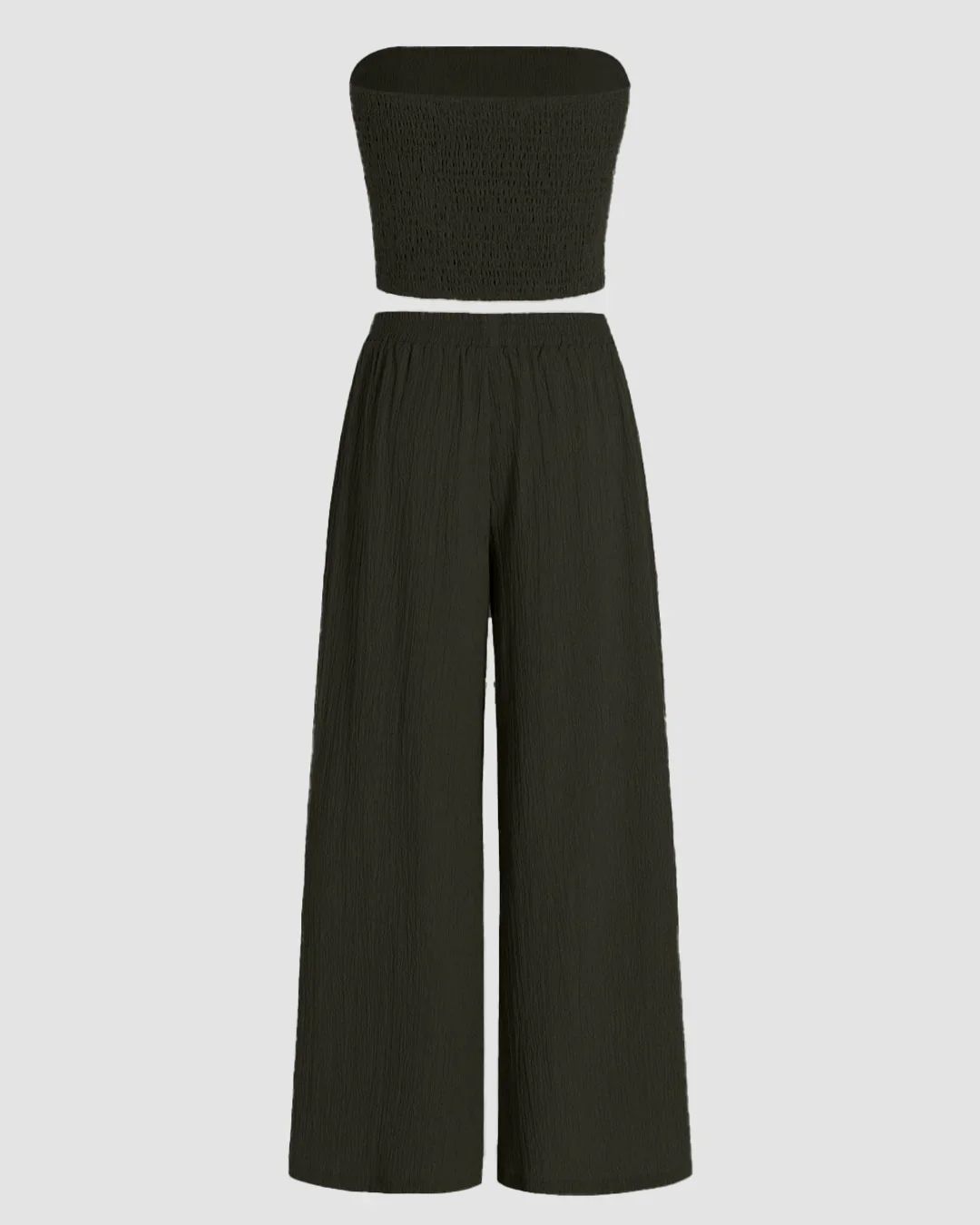 Off Shoulder Crop Top And Wide Leg Pant In Olive Green - Image 2