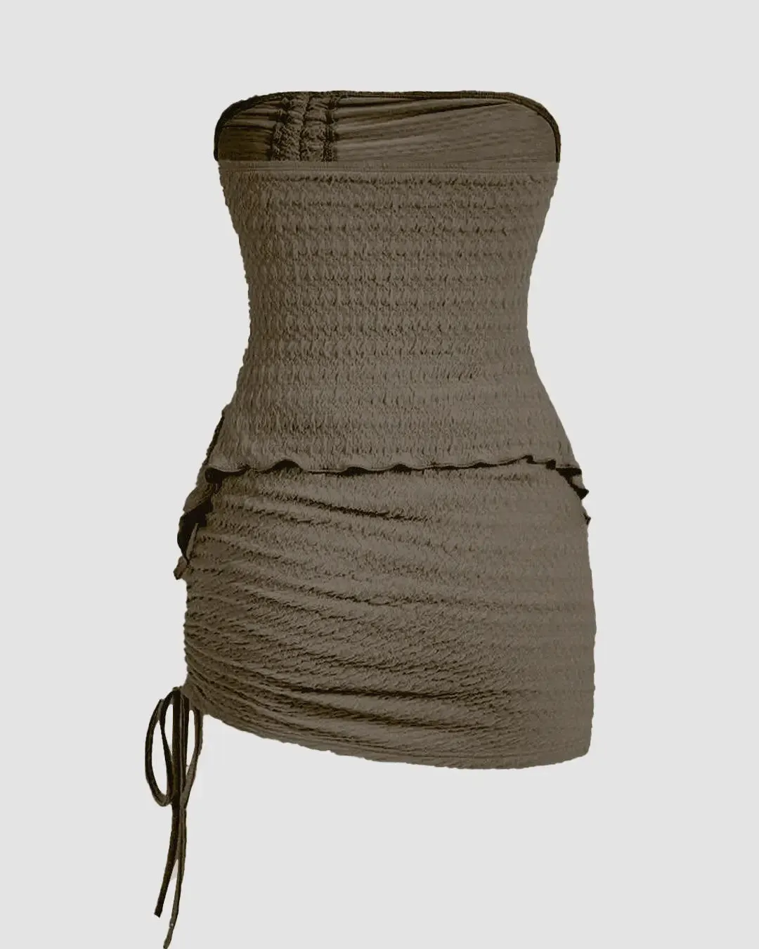 Off Shoulder Drawstring Ruched Crop Top And Mini Skirt In Smoke Green - Image 2