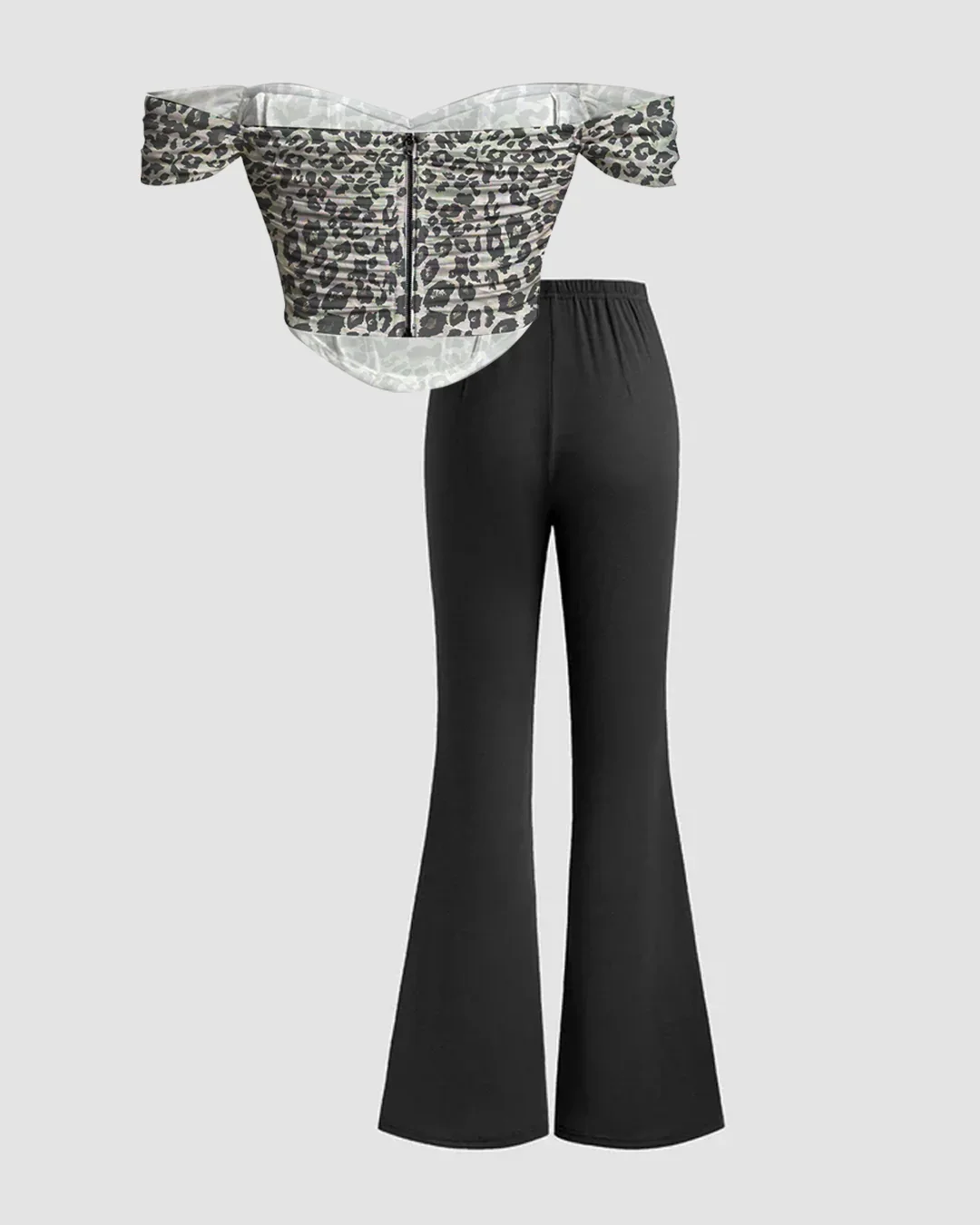 Off-Shoulder Leopard Printed Crop Top & Flared Pants Set - Image 2