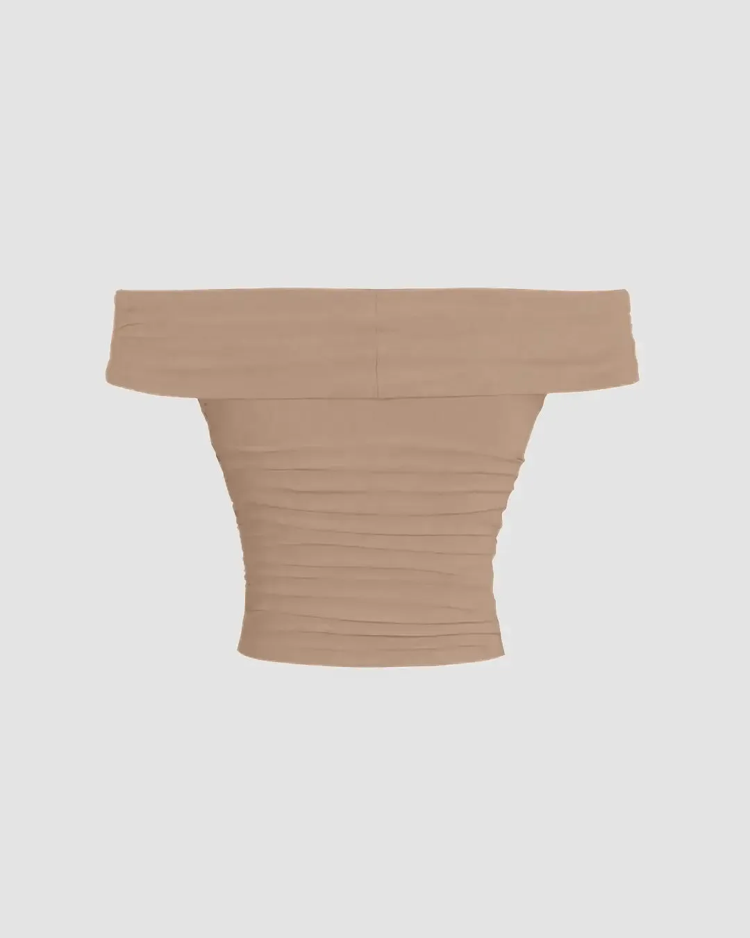 Off-Shoulder Ruched Crop Top in Beige - Image 2