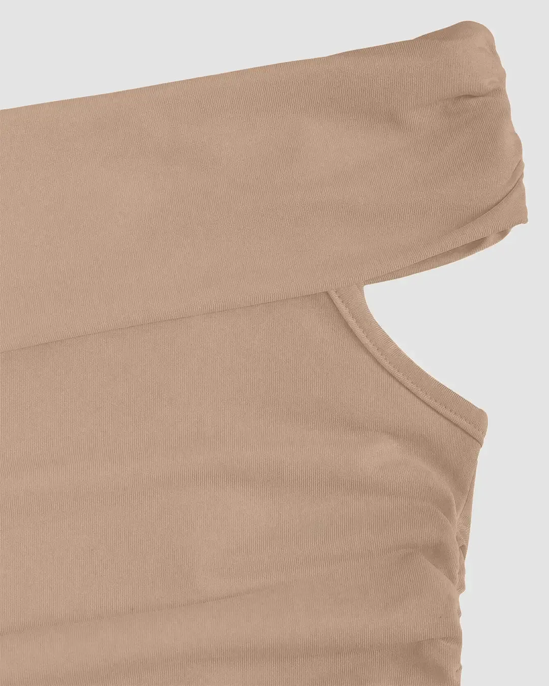 Off-Shoulder Ruched Crop Top in Beige - Image 3