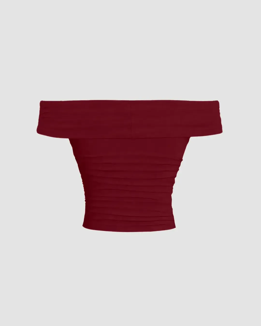 Off-Shoulder Ruched Crop Top in Maroon - Image 2