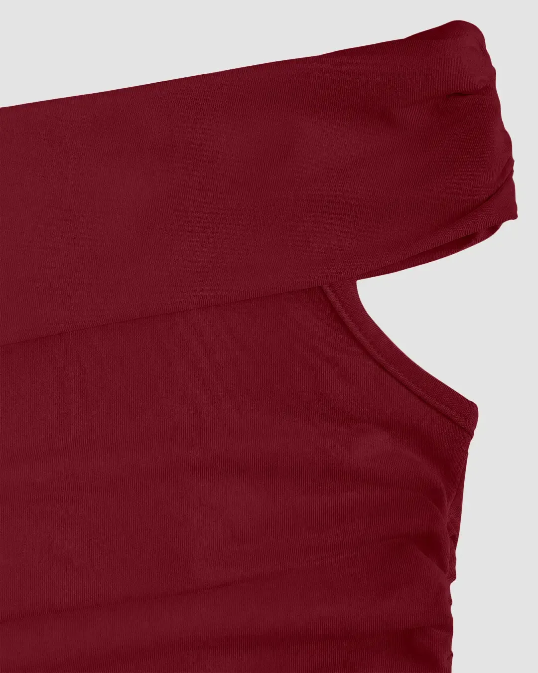 Off-Shoulder Ruched Crop Top in Maroon - Image 3