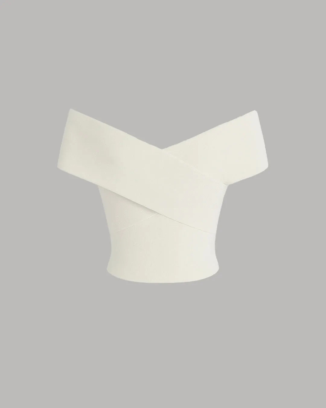 Party Off the Shoulder Twist Front Crop Top in White - Image 3