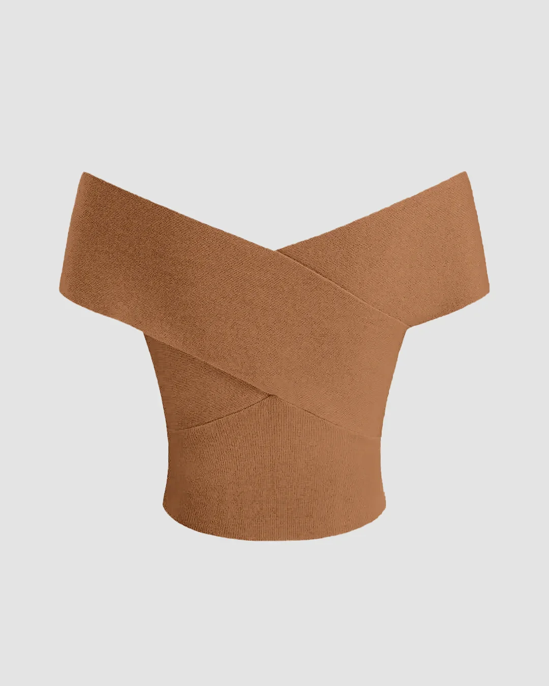 Off-shoulder Ruched Mud Gold Crop Top - Image 2