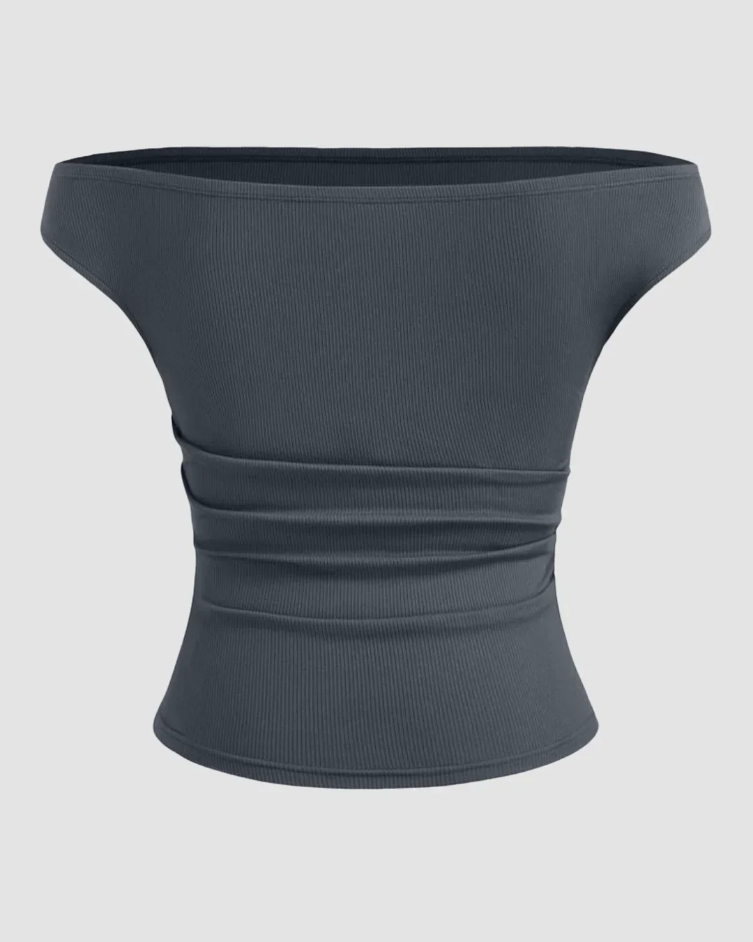 Off-shoulder Ruched Short Sleeve Top in Dark Grey - Image 3