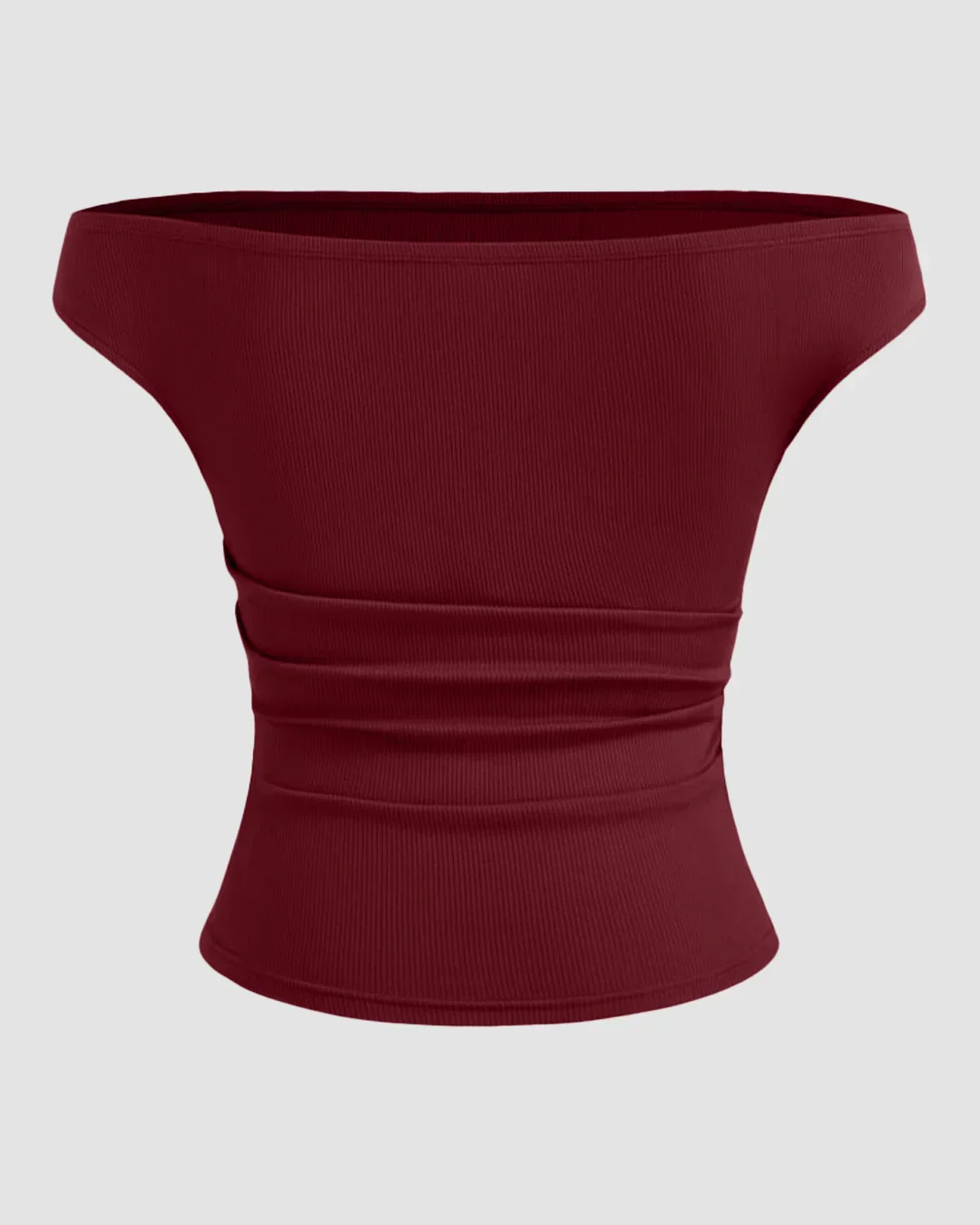 Off-shoulder Ruched Short Sleeve Top in Maroon - Image 3