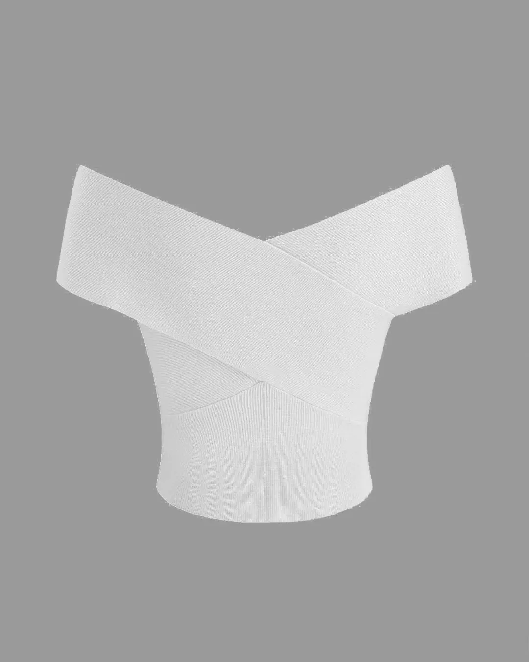 Off-shoulder Ruched White Crop Top - Image 2