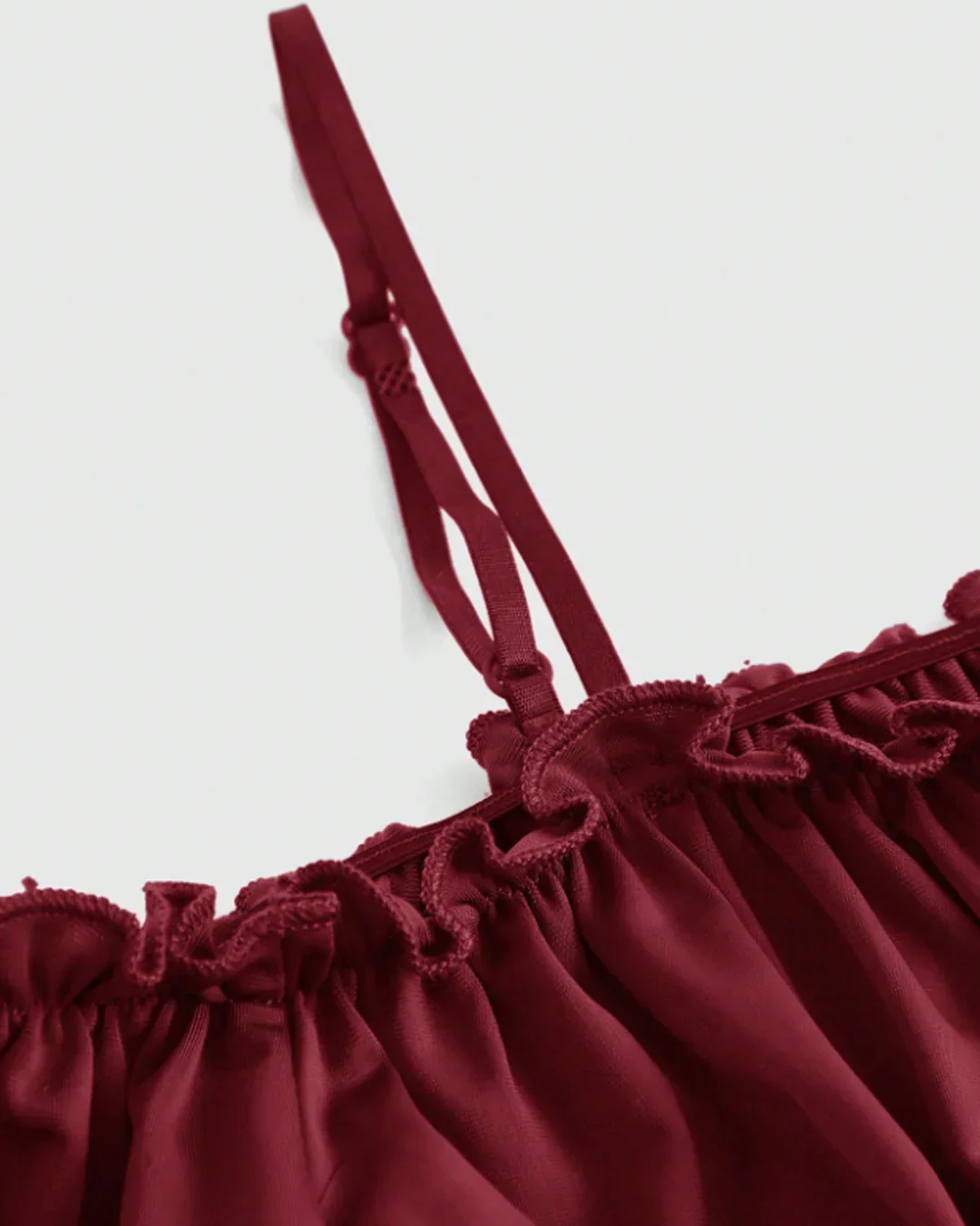 Off-Shoulder Slim Fit Solid Bell Sleeve Crop Top in Burgundy - Image 3